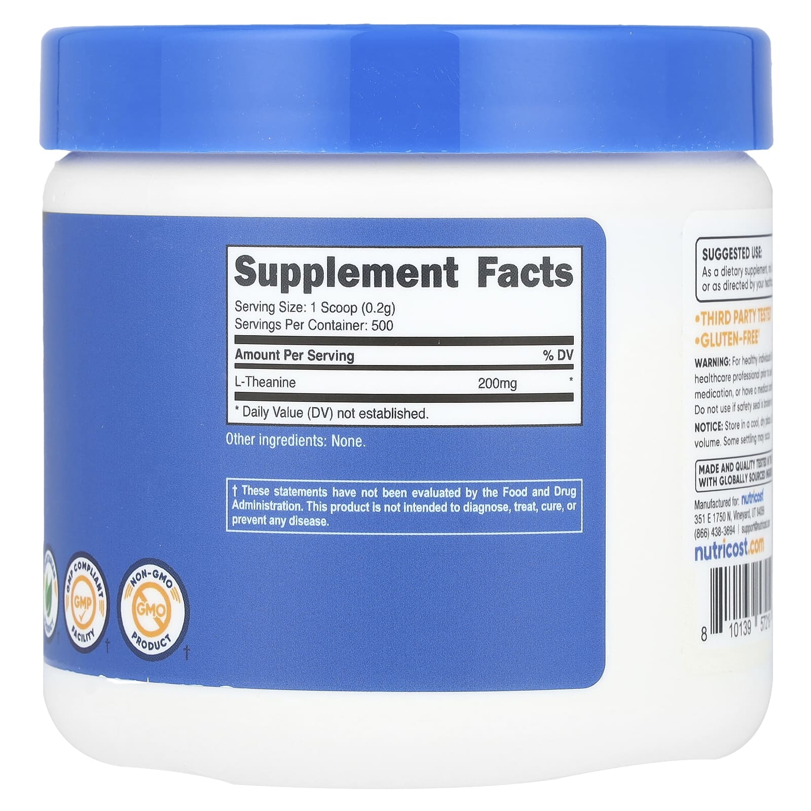 Nutricost, L-теанин, без добавок, 100 г (3,6 унции)