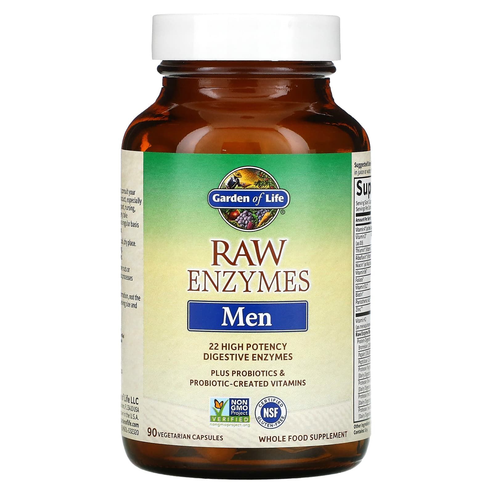 Garden of Life, RAW Enzymes, ферменты для мужчин, 90 вегетарианских капсул