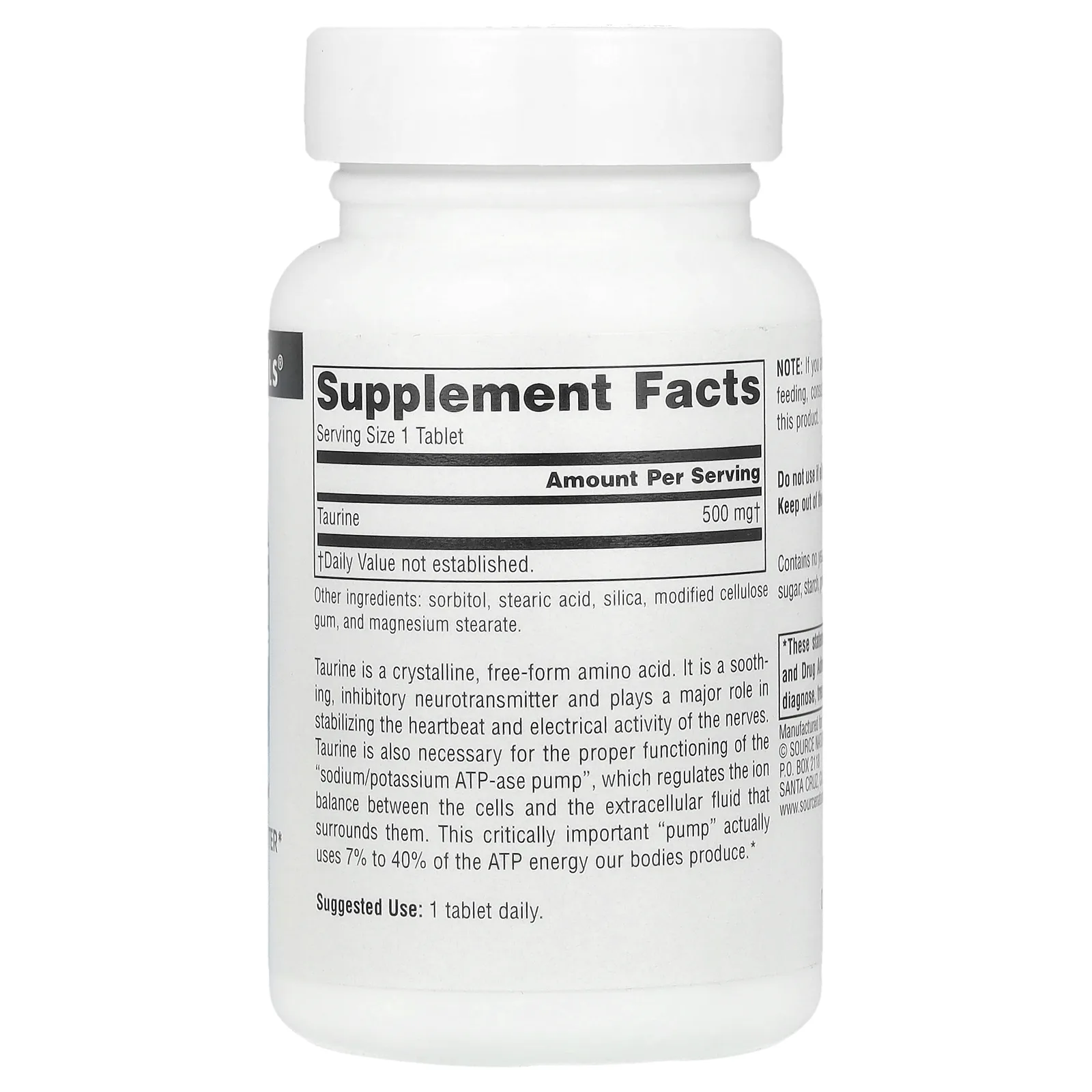 Source Naturals, Таурин, 500 мг, 60 таблеток
