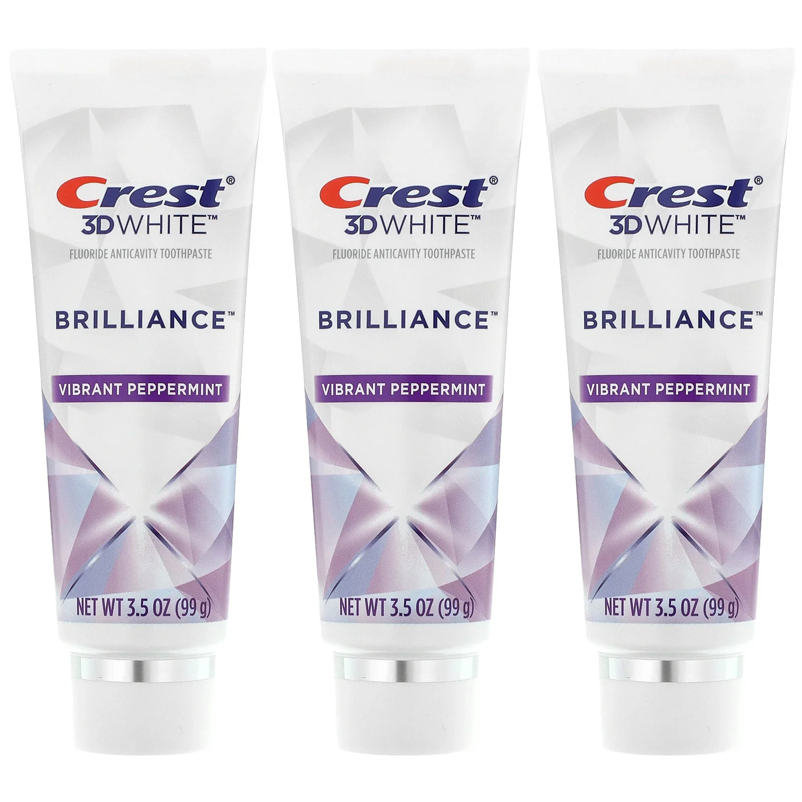 Crest, 3D White, Brilliance, зубная паста с фтором, яркая перечная мята, 3 пакетика по 99 г (3,5 унции)