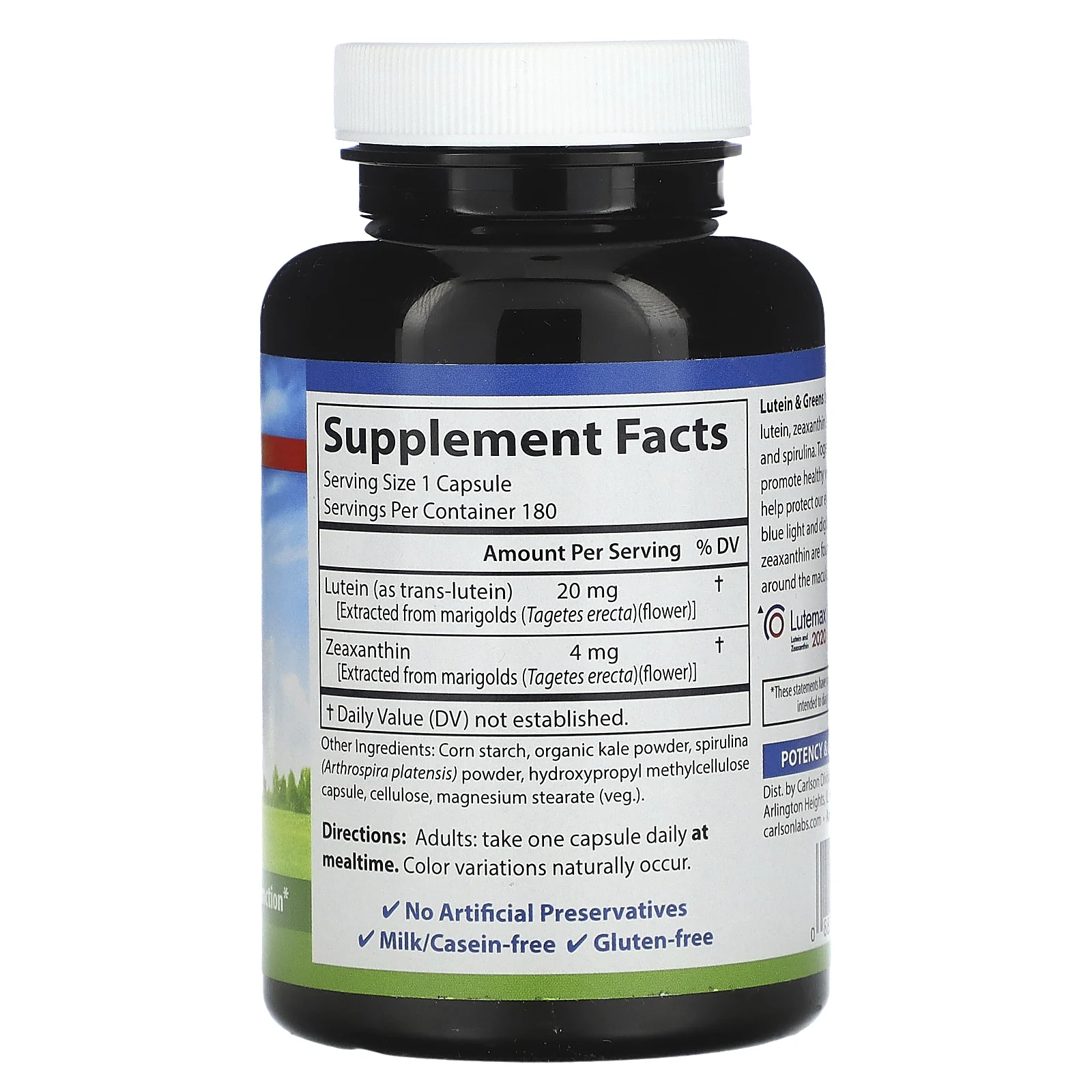 Carlson, Лютеин и зелень, 180 вегетарианских капсул