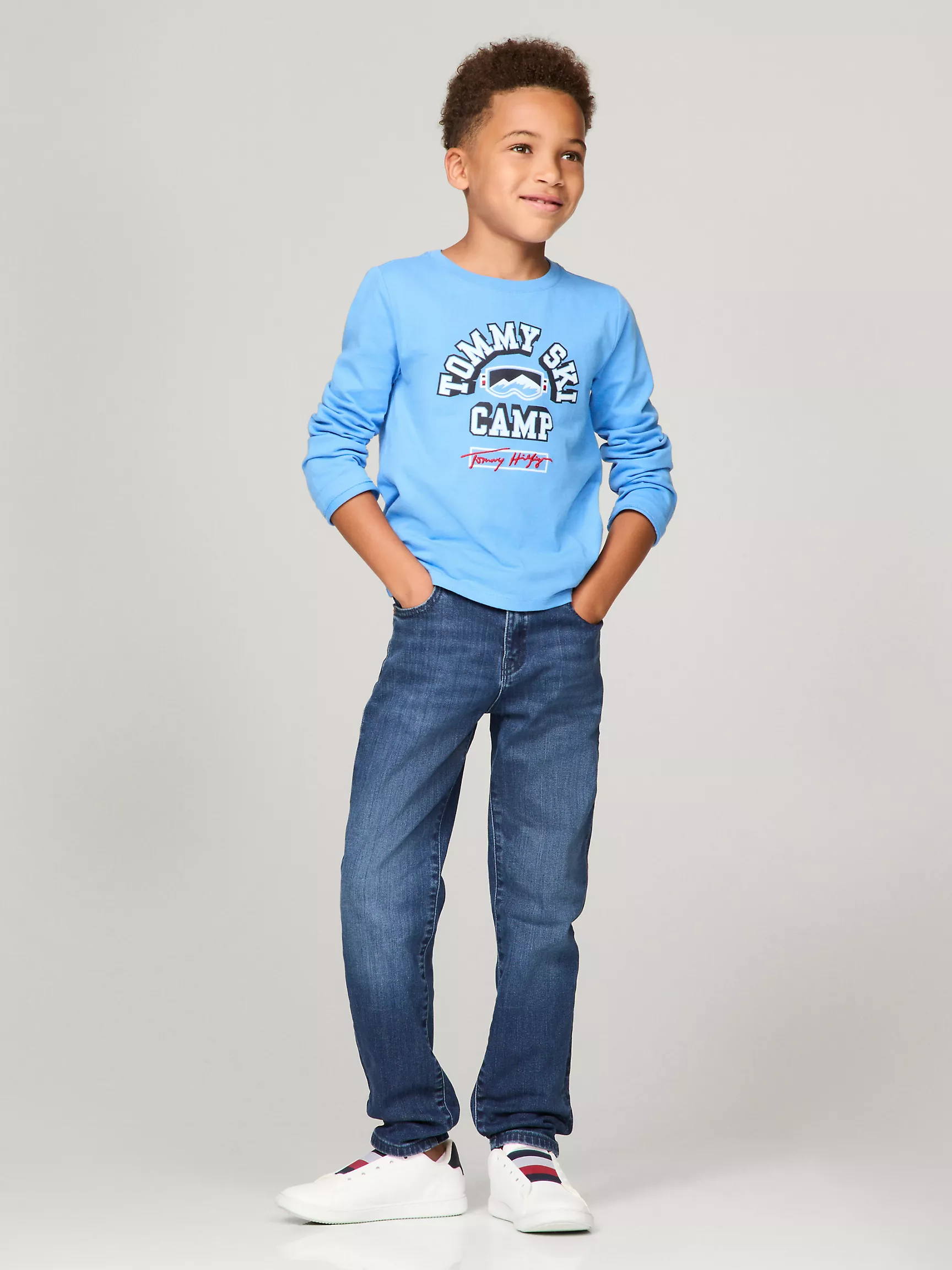 Футболка Tommy Hilfiger для мальчиков, Детская футболка с длинным рукавом и логотипом лыжной тематики