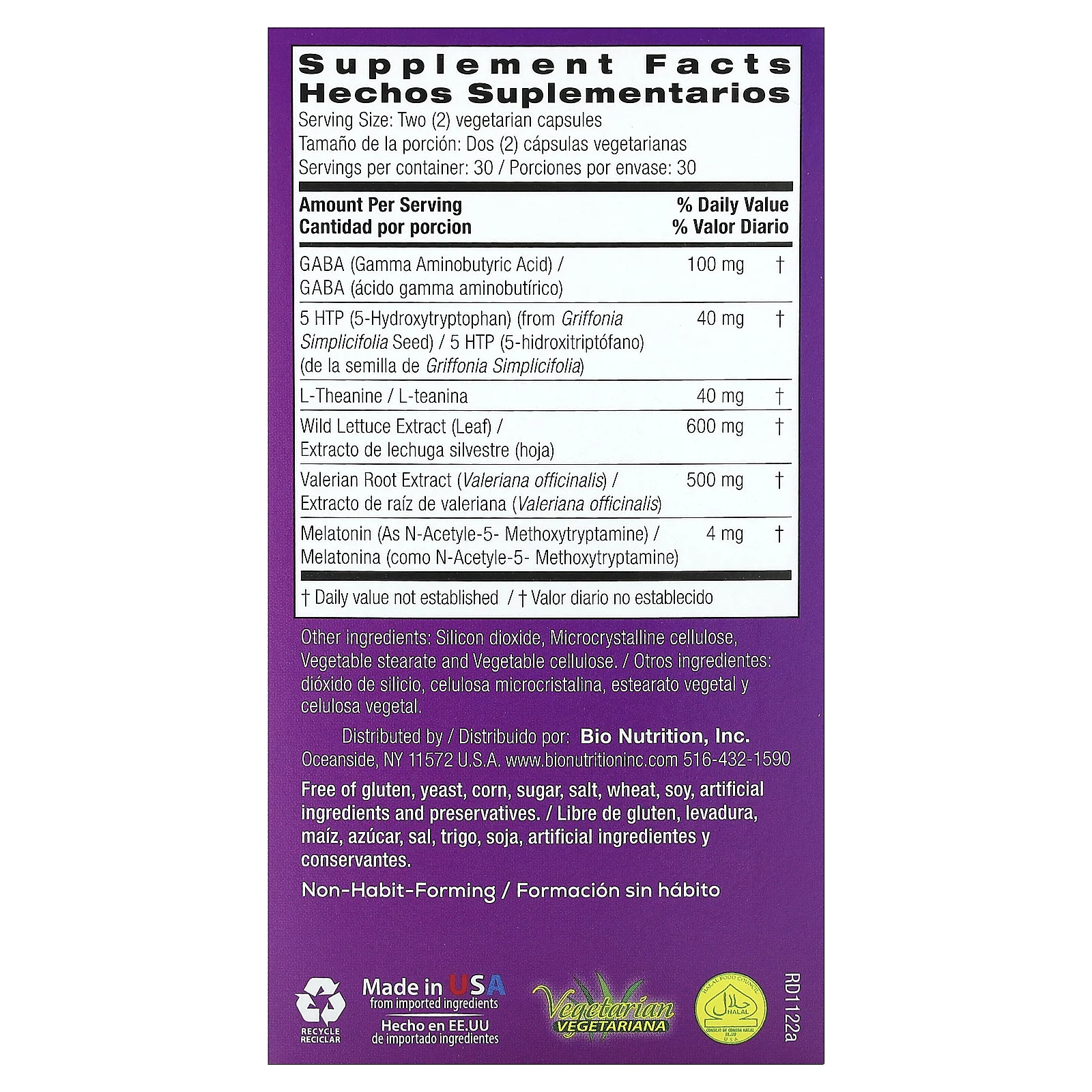 Bio Nutrition, Здоровье сна с экстрактом дикого салата, 60 вегетарианских капсул