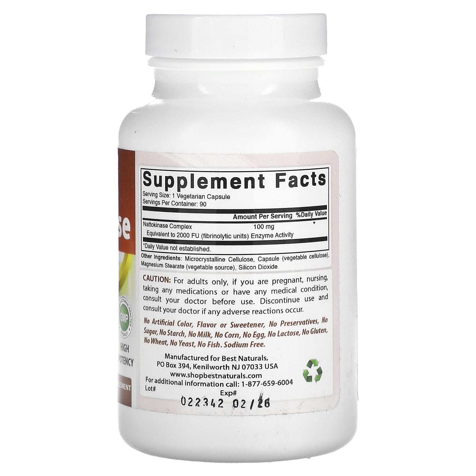 Best Naturals, наттокиназа, 100 мг, 90 вегетарианских капсул