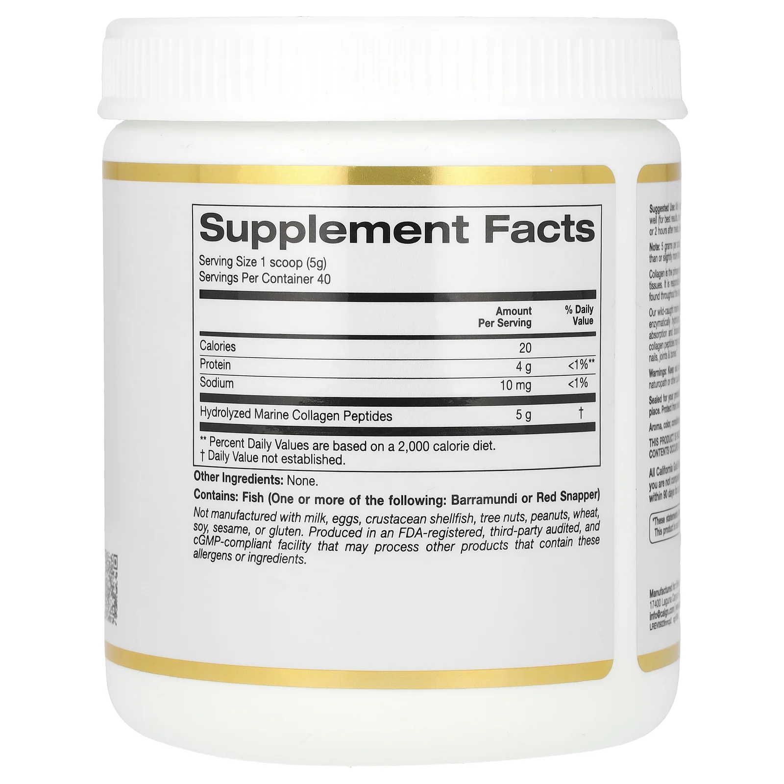 California Gold Nutrition, гидролизованные пептиды морского коллагена, без добавок, 200 г (7,05 унции)