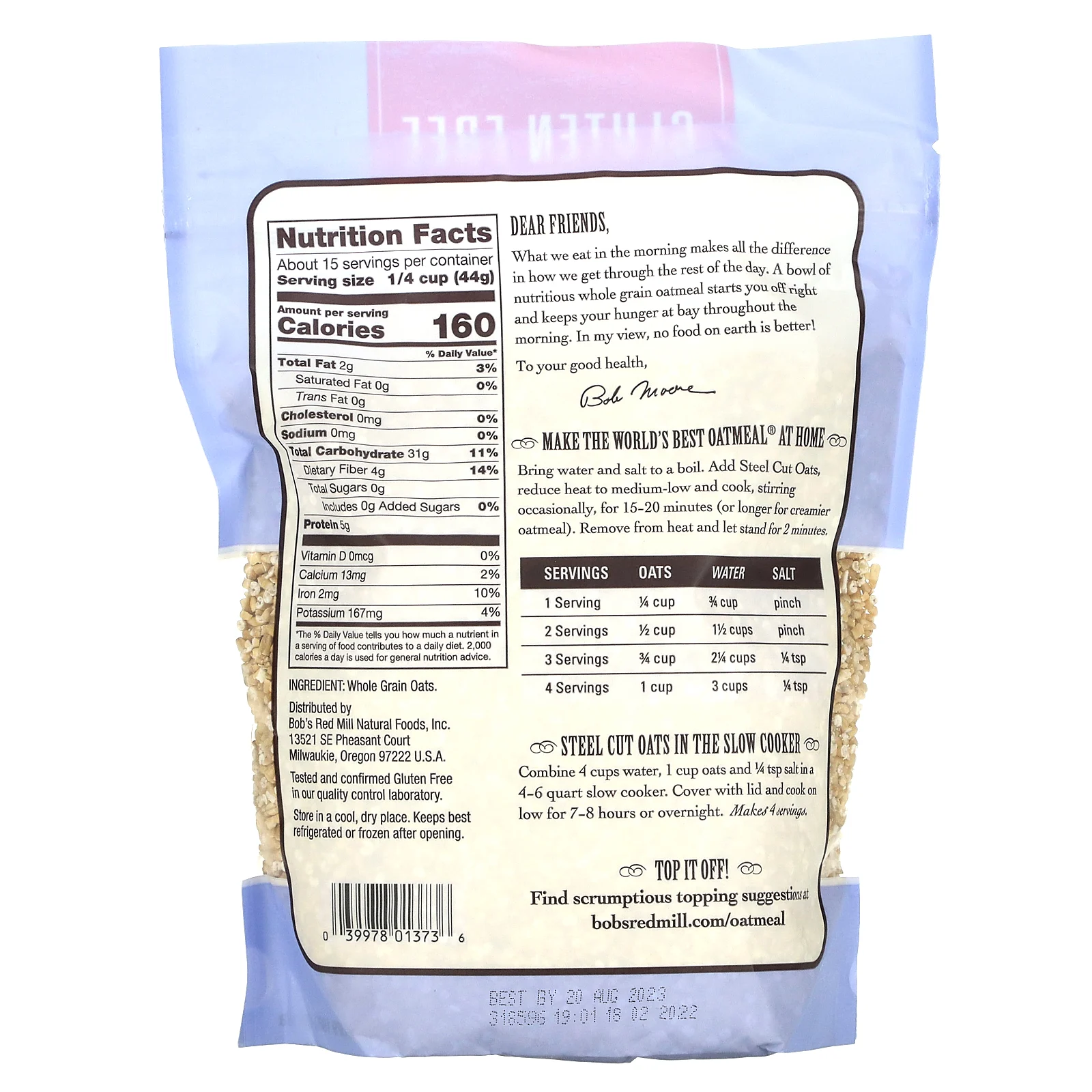 Bob's Red Mill, необработанный резаный овес, цельнозерновой, без глютена, 680 г (24 унции)