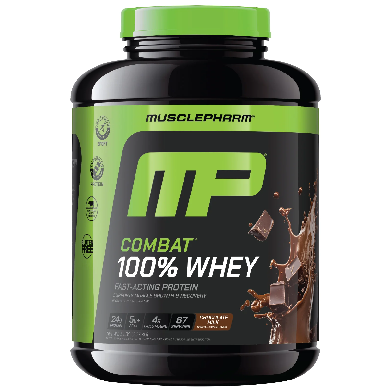 MusclePharm, Combat® 100%, порошок из сывороточного протеина, со вкусом шоколадного молока, 2,27 кг (5 фунтов)