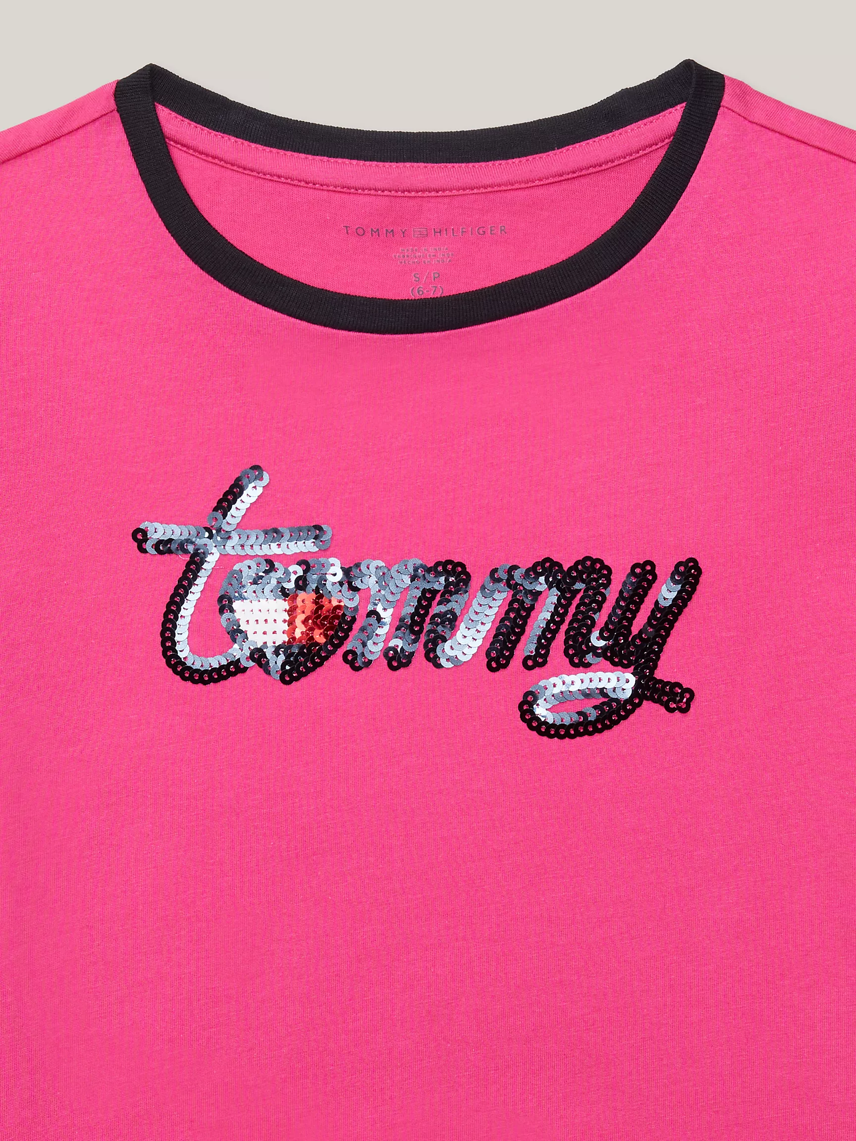 Футболка для девочек Tommy Hilfiger, Детская футболка с логотипом Tommy в виде сердца из пайеток