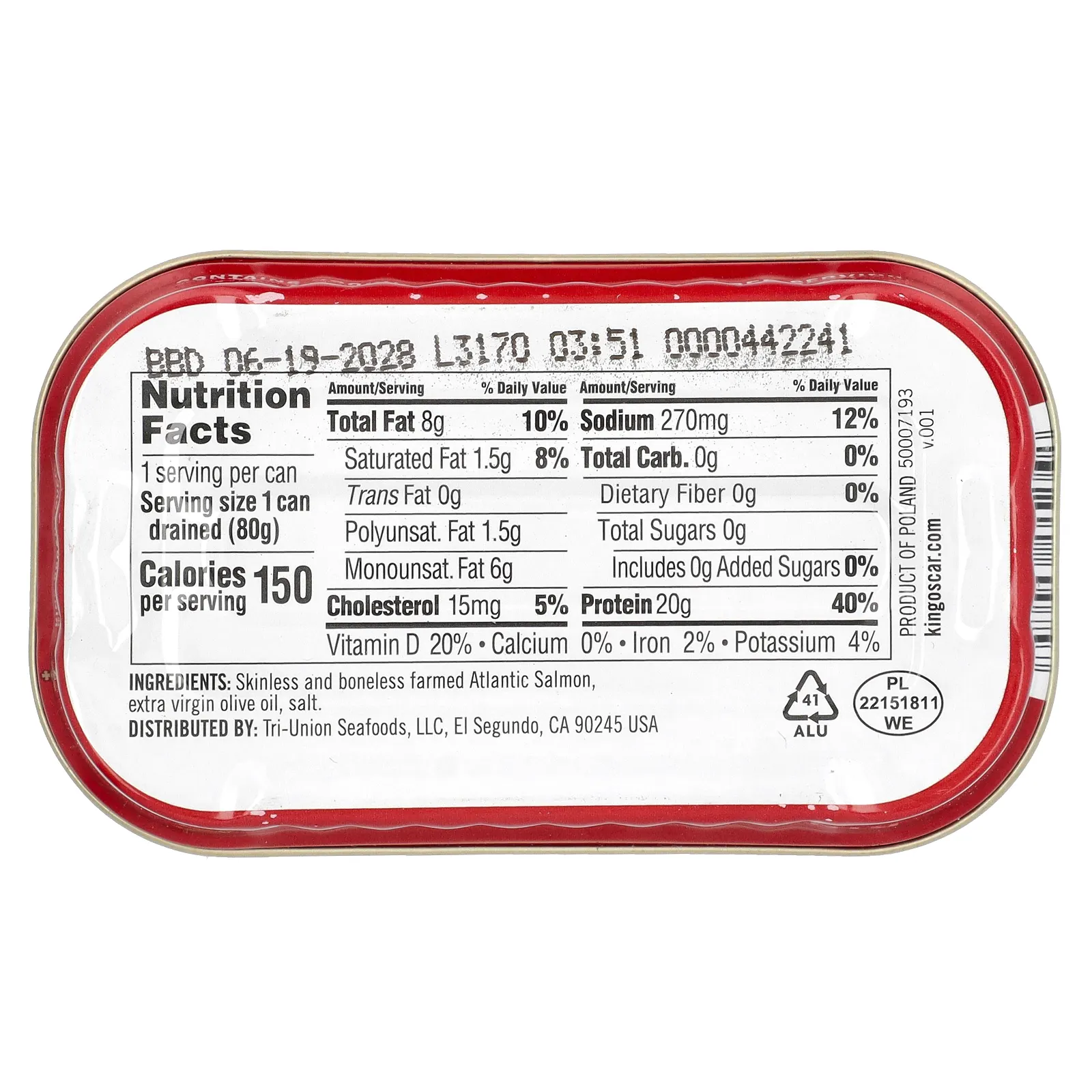 King Oscar, лосось без кожи и костей, в нерафинированном оливковом масле высшего качества, 115 г (4,05 унции)