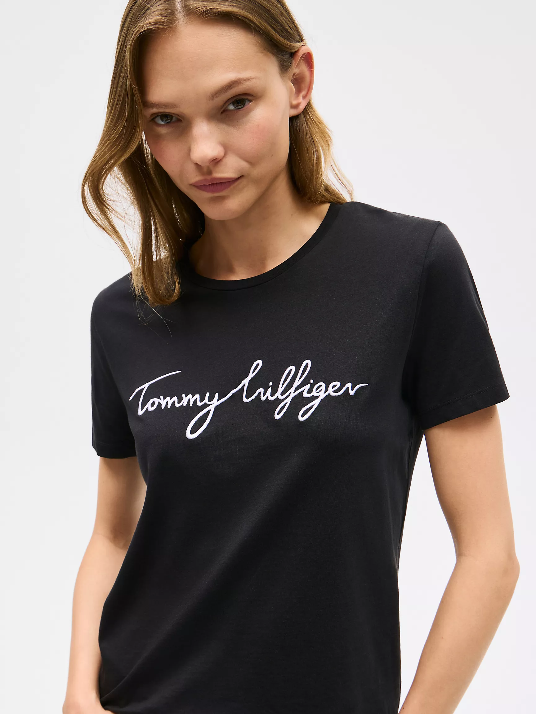 Женская футболка Tommy Hilfiger, Фирменная футболка с круглым вырезом и вышивкой
