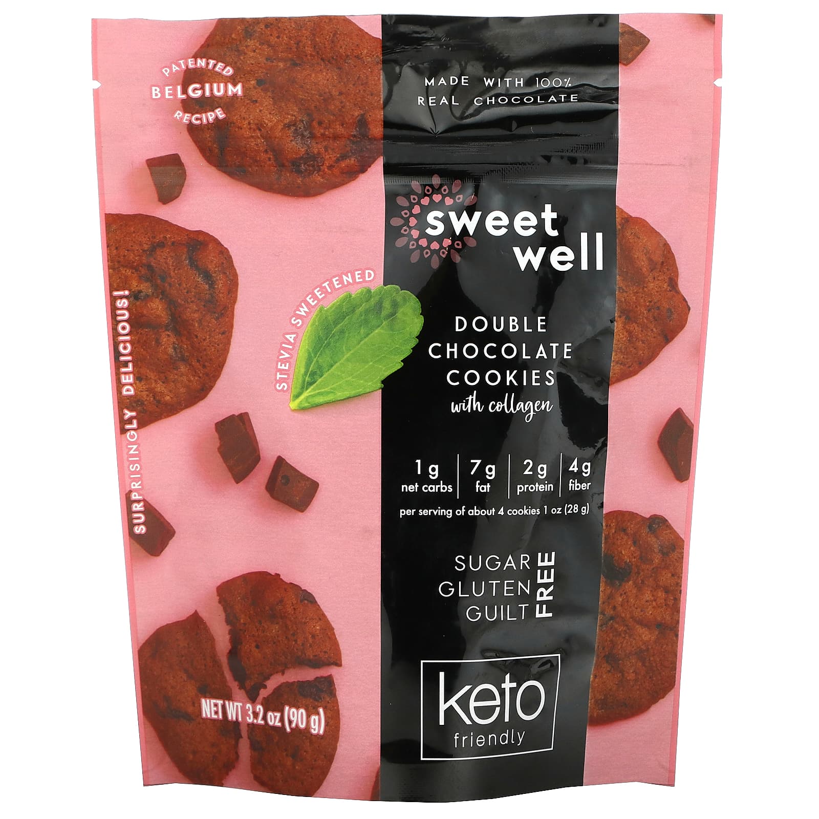 Sweetwell, Кето-печенье, с коллагеном, двойной шоколад, 90 г (3,2 унции)