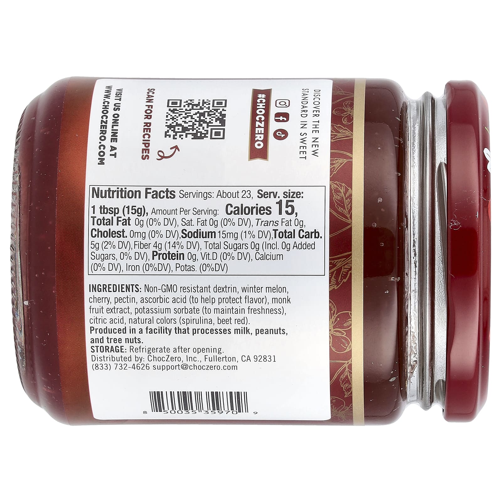 ChocZero, черемуховый джем, 340 г (12 унций)