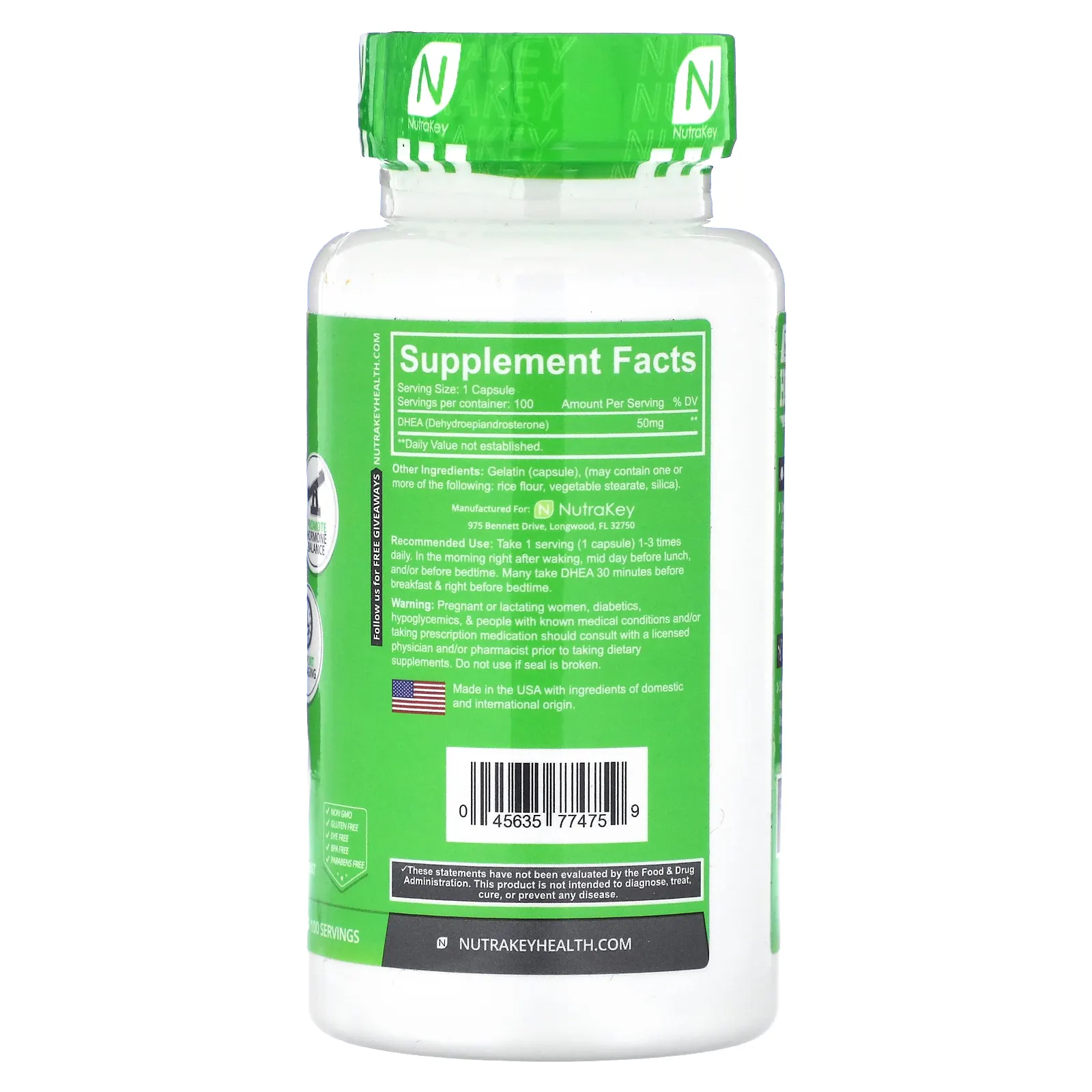 Nutrakey, ДГЭА, 50 мг, 100 капсул