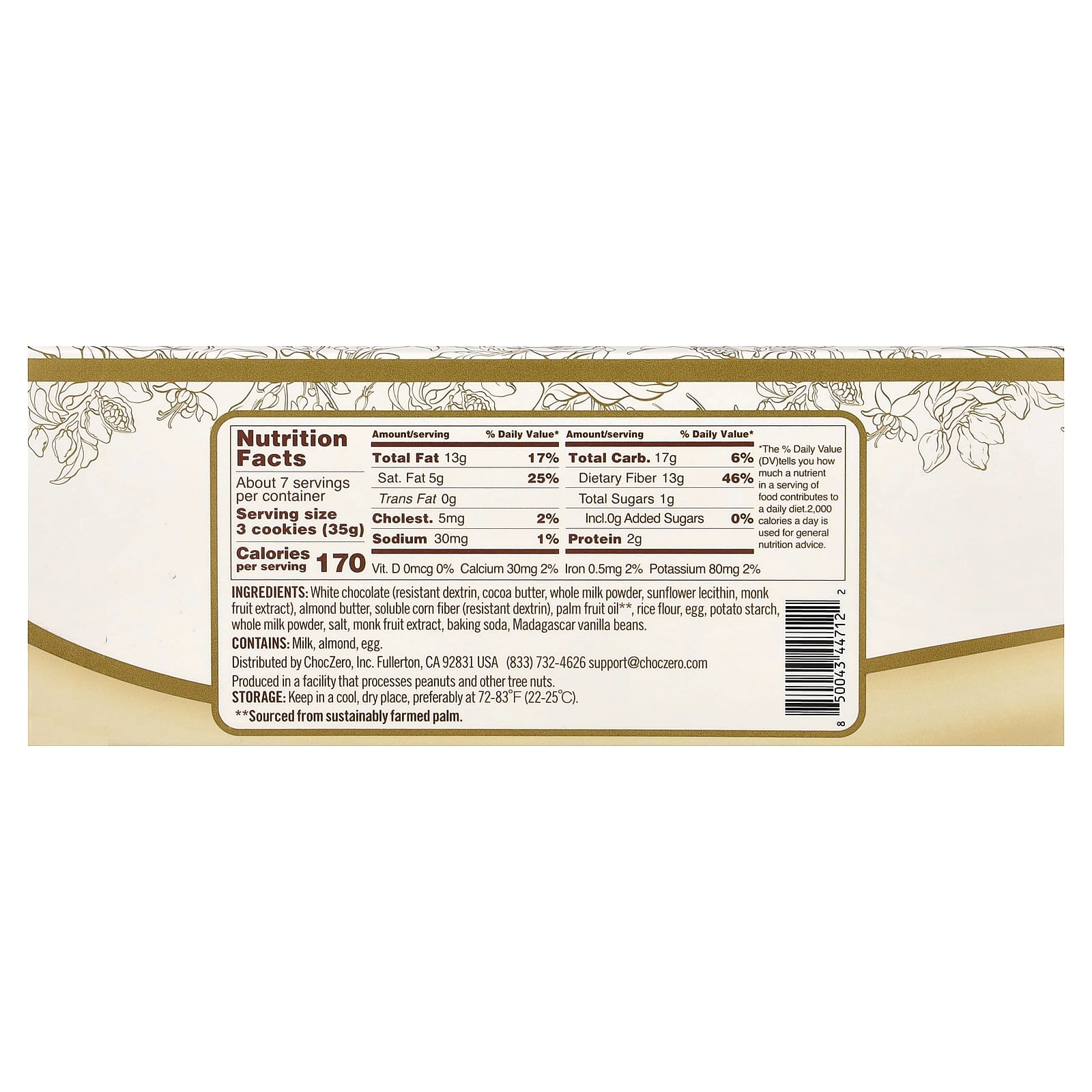 ChocZero, Premium Cookies, печенье, белый ганаш, 20 пакетиков по 11,5 г (0,4 унции)