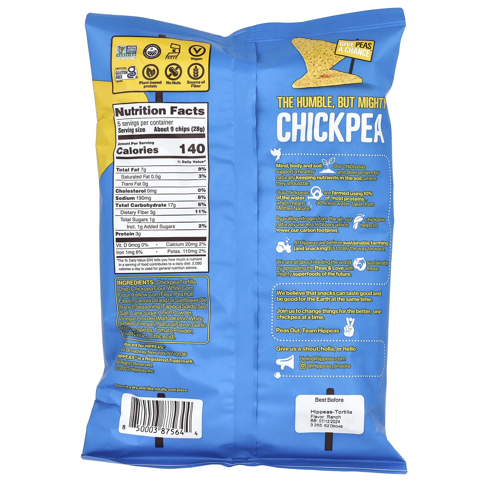 Hippeas, нутовые чипсы из тортильи, Rockin' Ranch, 142 г (5 унций)