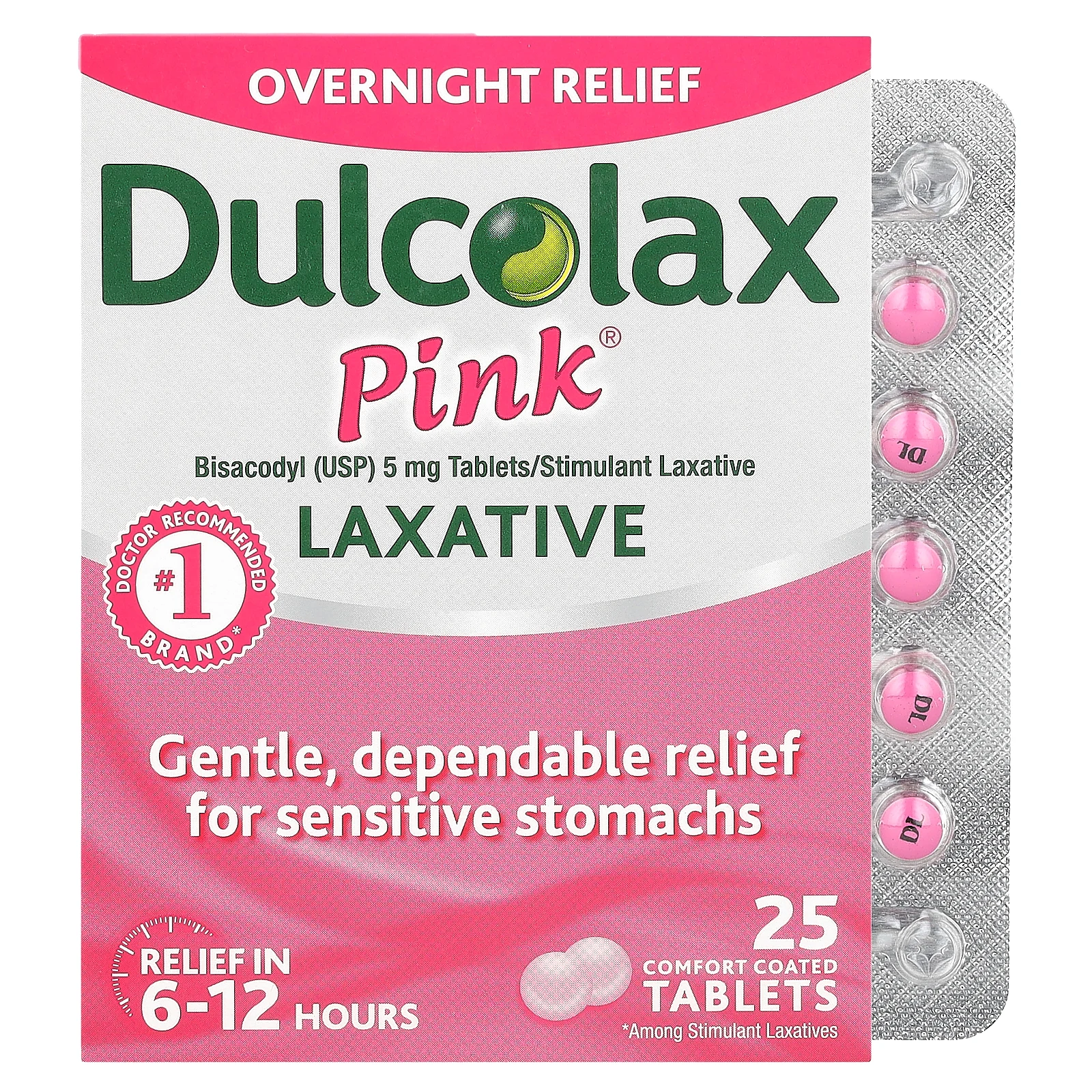 Dulcolax, розовое слабительное средство, 5 мг, 25 успокаивающих таблеток, покрытых оболочкой
