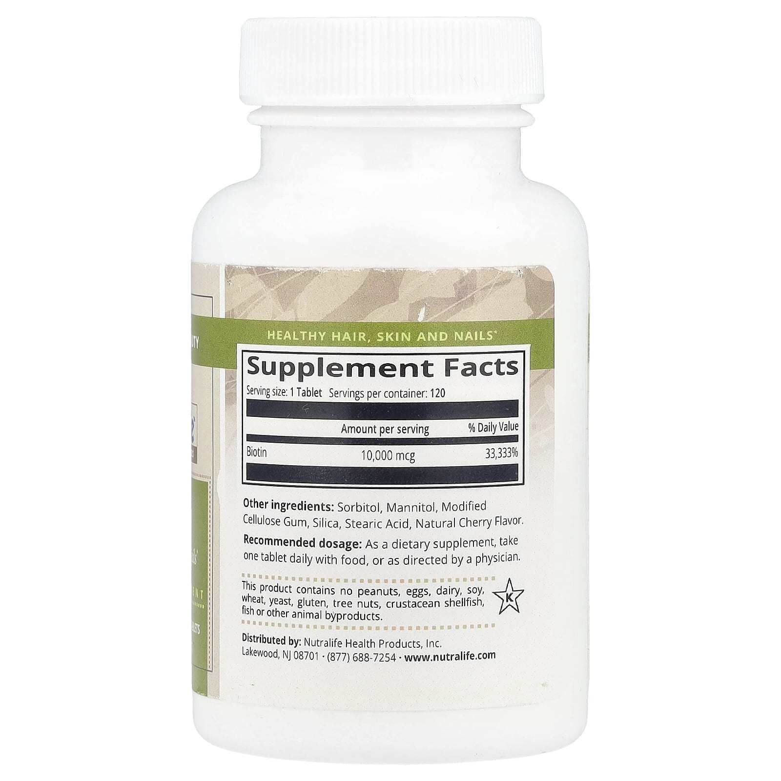 NutraLife, Биотин, 10 000 мкг, 120 жевательных таблеток