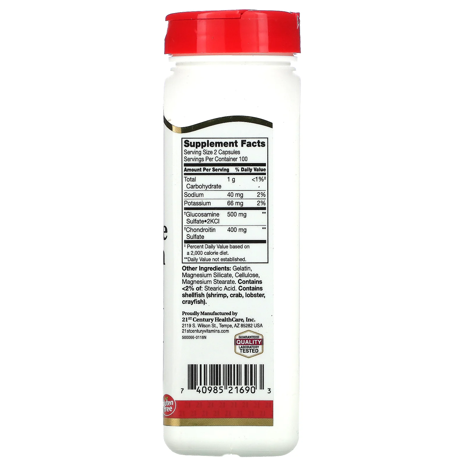 21st Century, глюкозамин и хондроитин, оригинальная сила действия, 200 капсул, которые легко глотать