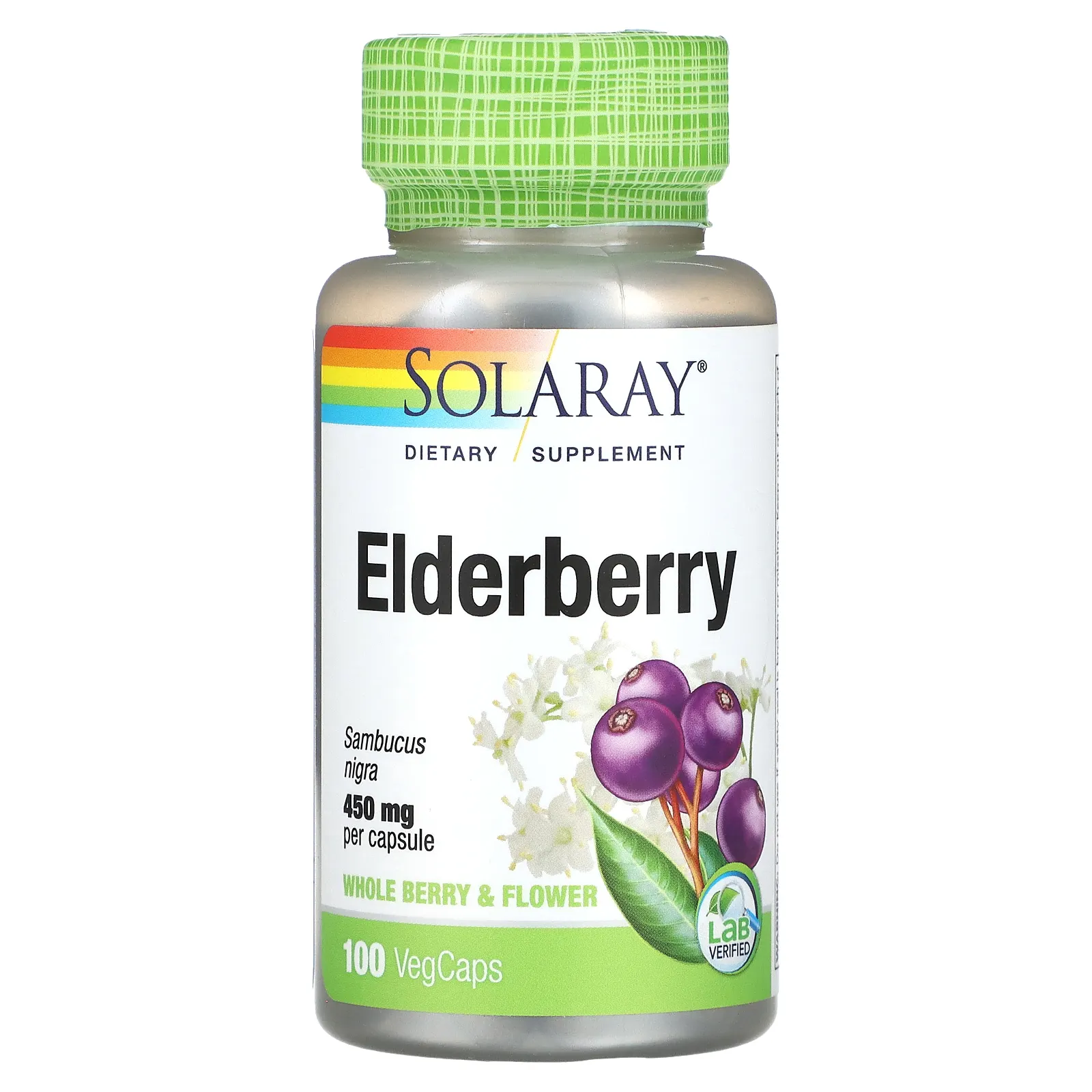 Solaray, Бузина, 450 мг, 100 капсул на растительной основе