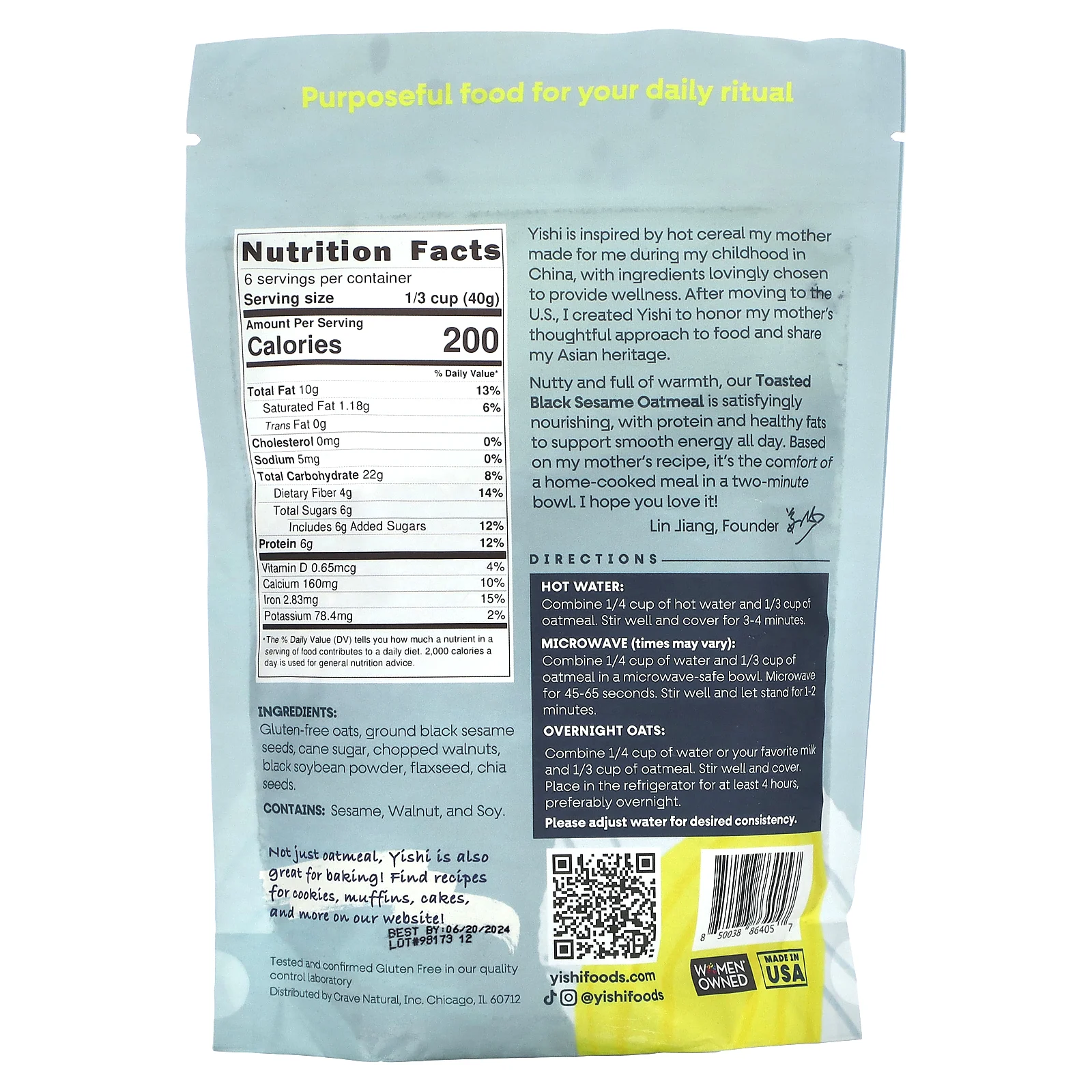 Yishi, Овсянка, обжаренный черный кунжут, 240 г (8,5 унции)