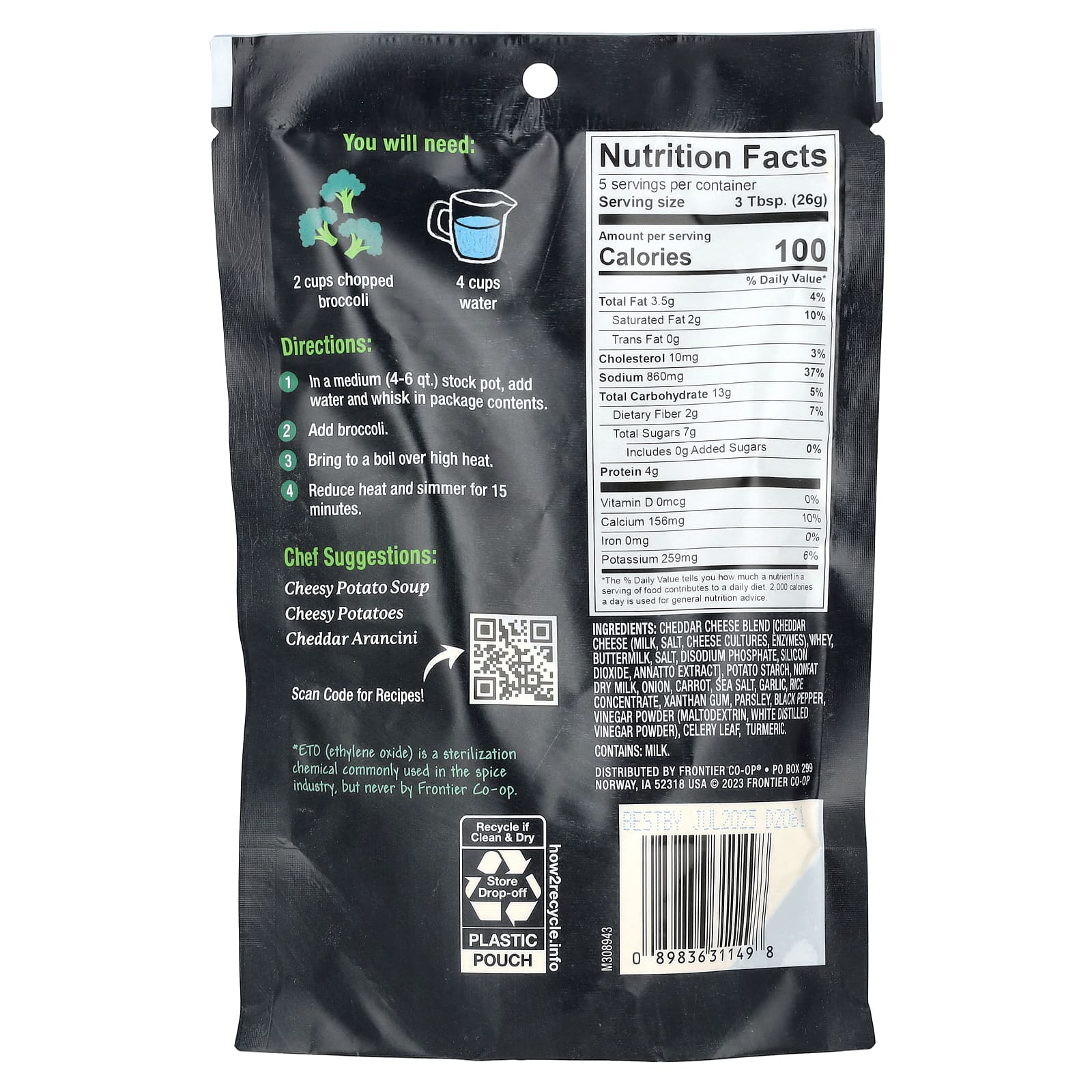 Frontier Co-op, смесь для супа с брокколи и чеддером, 130 г (4,59 унции)