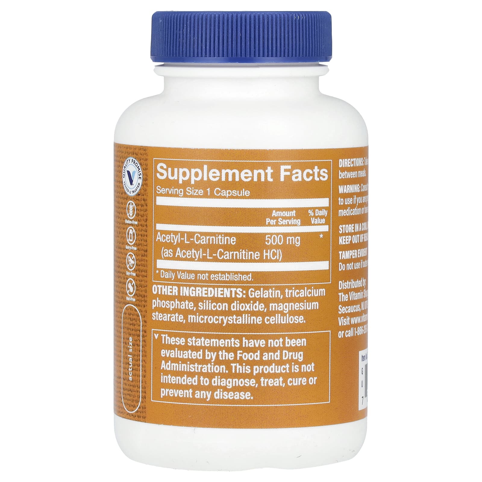 The Vitamin Shoppe, Ацетил L-карнитин, 500 мг, 60 капсул