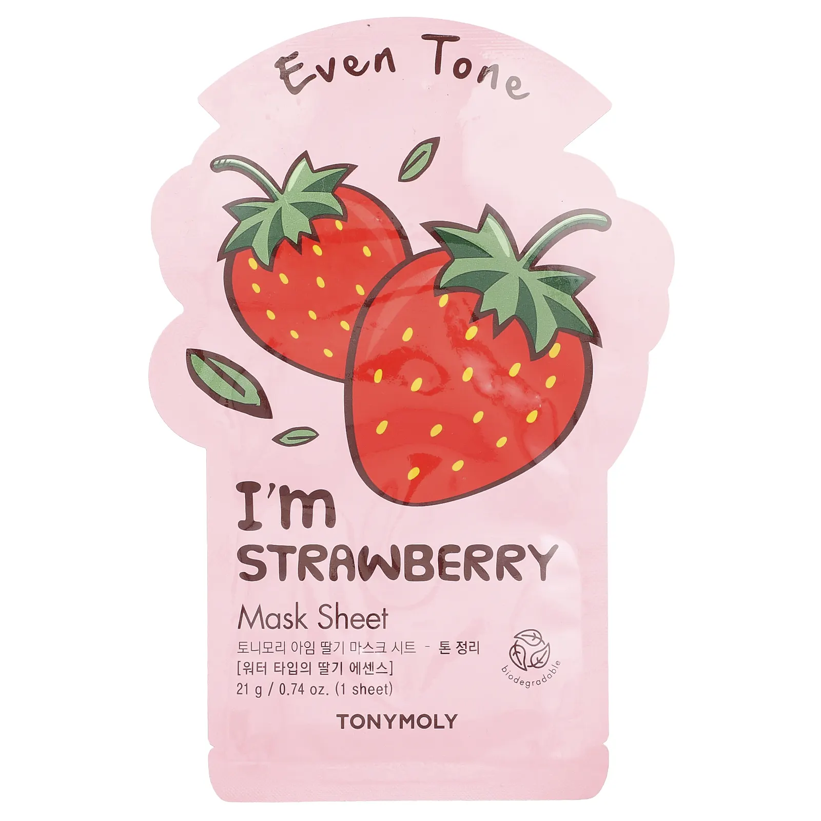 TonyMoly, I'm Strawberry, тканевая маска для выравнивания тона кожи, 1 шт., 21 г (0,74 унции)