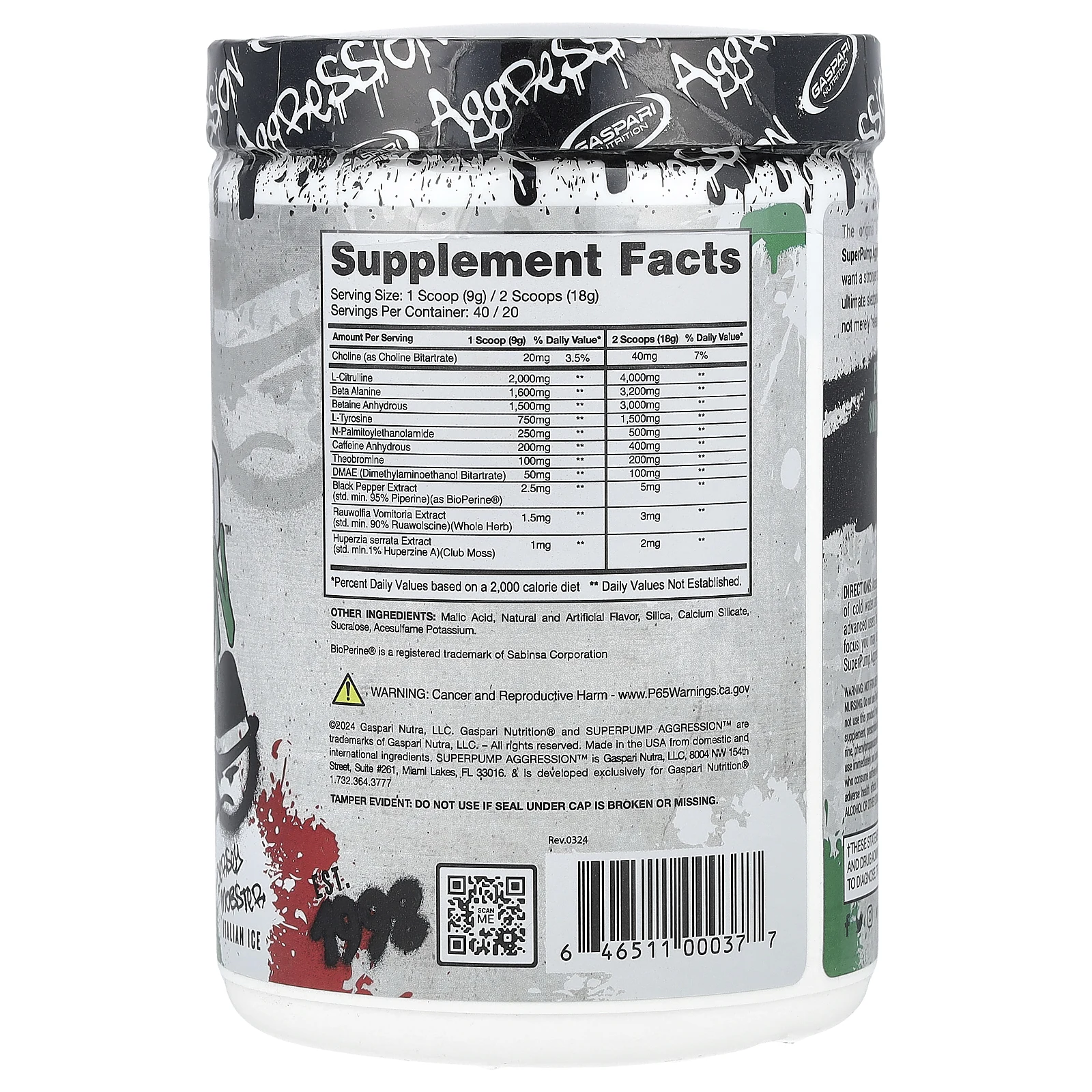 Gaspari Nutrition, SuperPump Aggression ™, перед тренировкой, со вкусом итальянского льда, джерси, 360 г