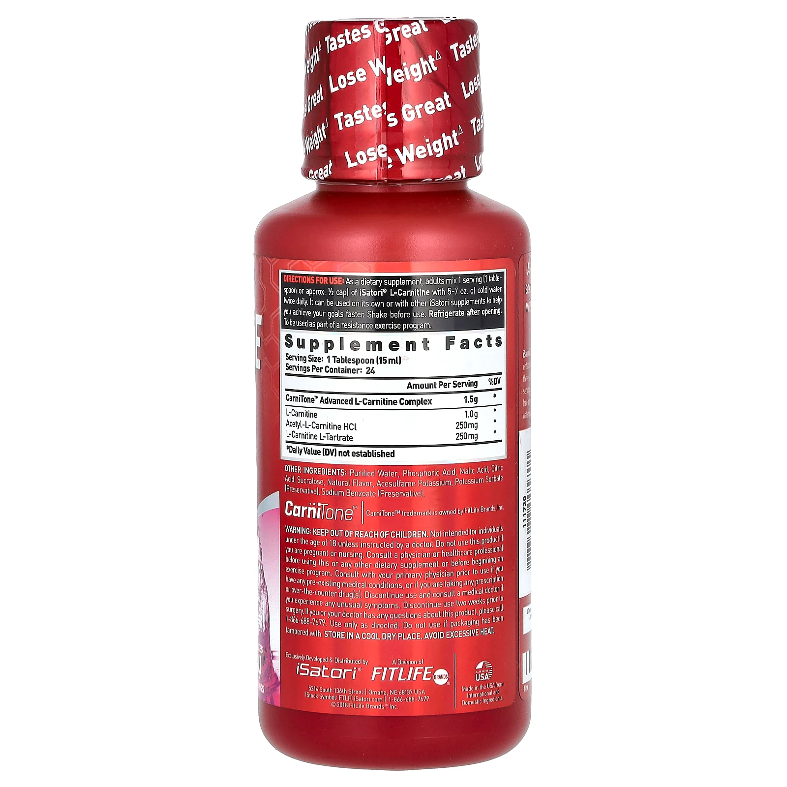 Isatori, L-карнитин, жидкая смесь для кетодиеты, розовый лимонад, 360 мл (12 жидк. унций)