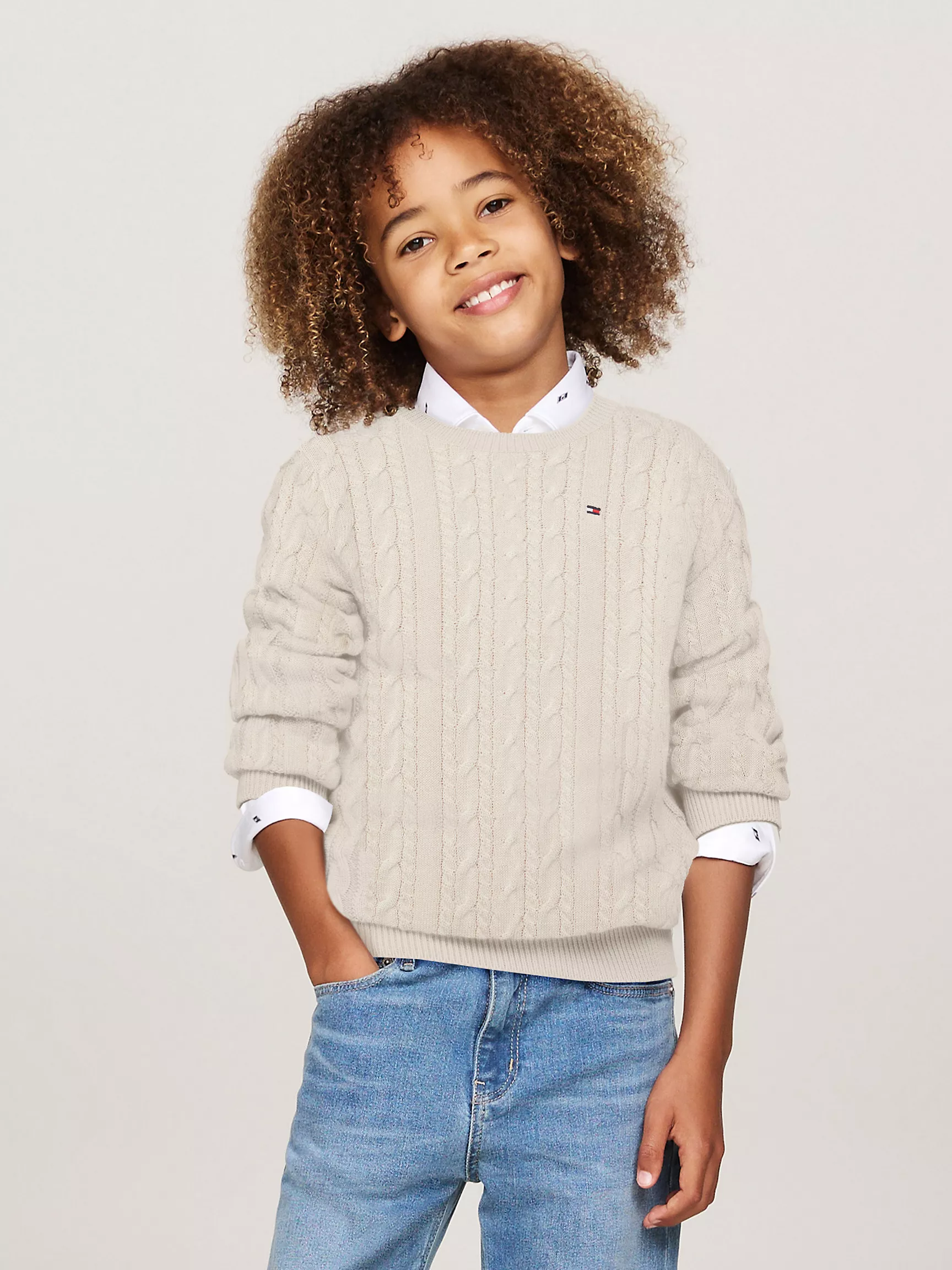 Свитер для мальчика Tommy Hilfiger, Детский вязаный свитер с узором "косы" и круглым вырезом
