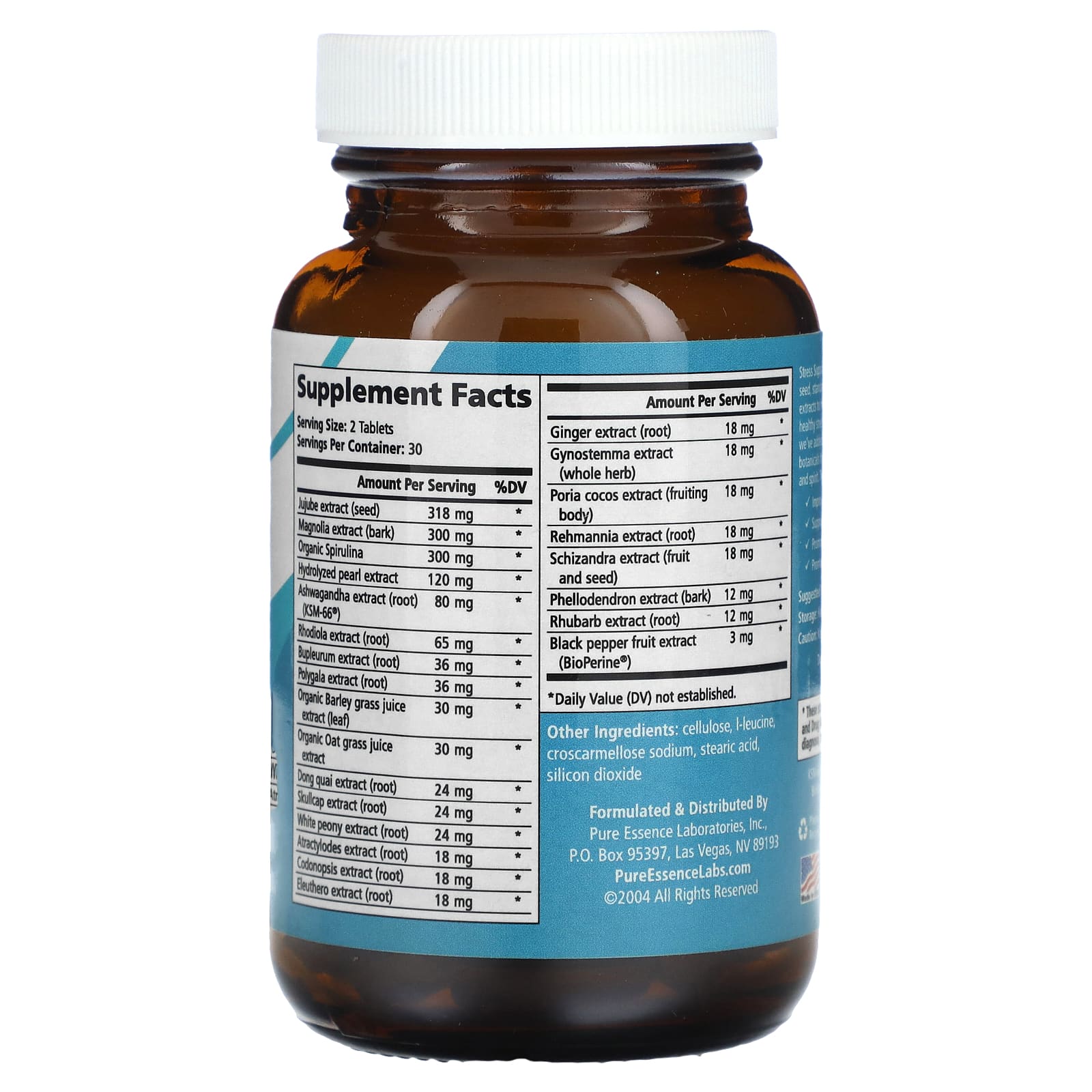 Pure Essence, Пищевая добавка «Стресс», 4-сторонняя система помощи при стрессе, 60 таблеток