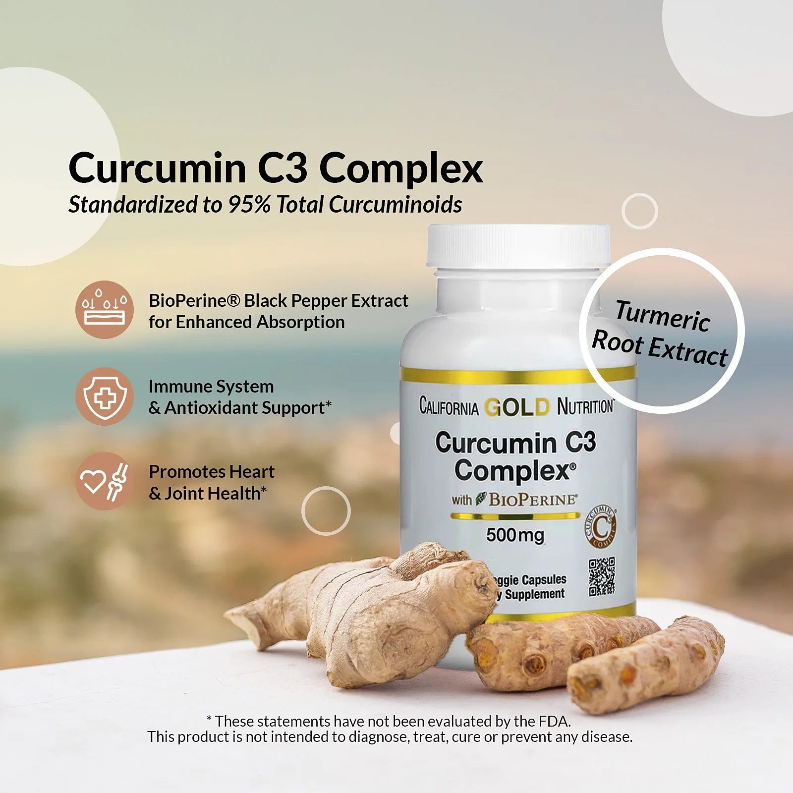 California Gold Nutrition, Curcumin C3 Complex с экстрактом BioPerine, 500 мг, 120 растительных капсул