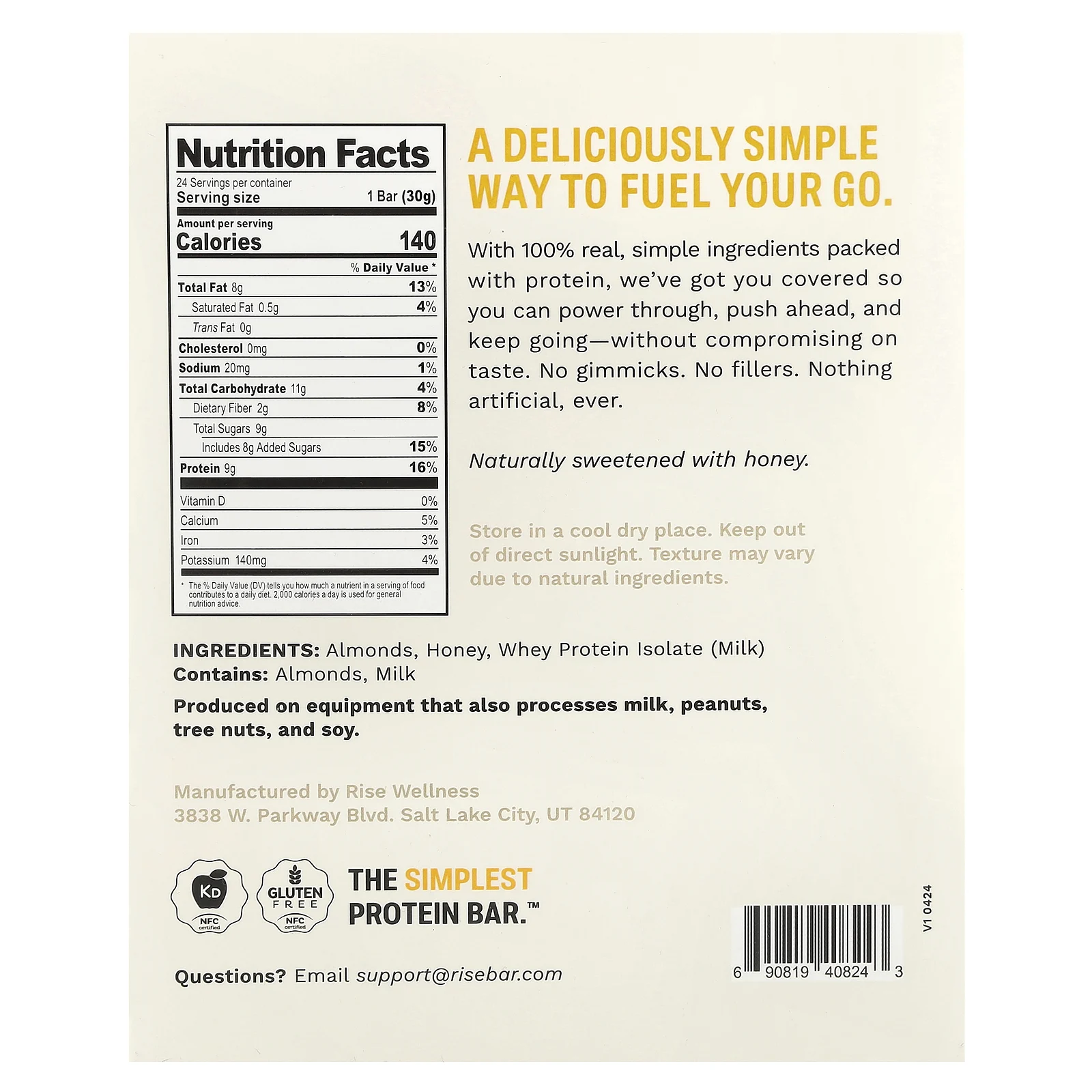 Rise Bar, Rise Minis, протеиновые мини-батончики, миндальный мед, 24 протеиновых батончика размером с порцию, 30 г (1,05 унции) каждый