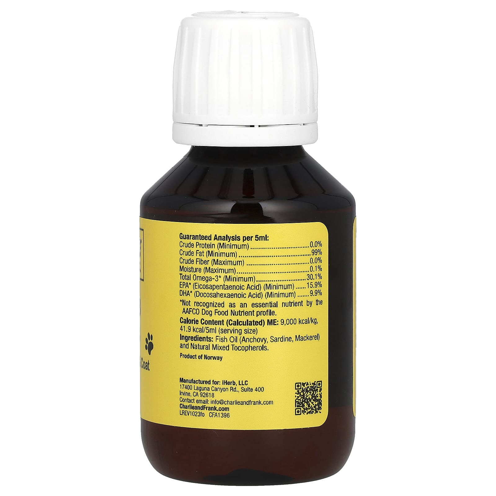 Charlie and Frank, Рыбий жир с омега-3 для животных, для котов и собак, 100 мл (3,3 жидк. унции)