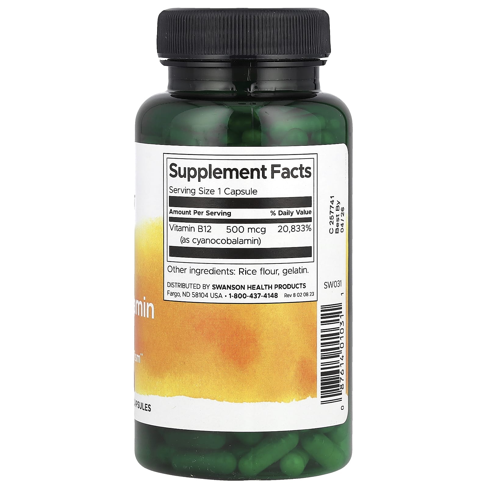 Swanson, Витамин B12, 500 мкг, 260 капсул