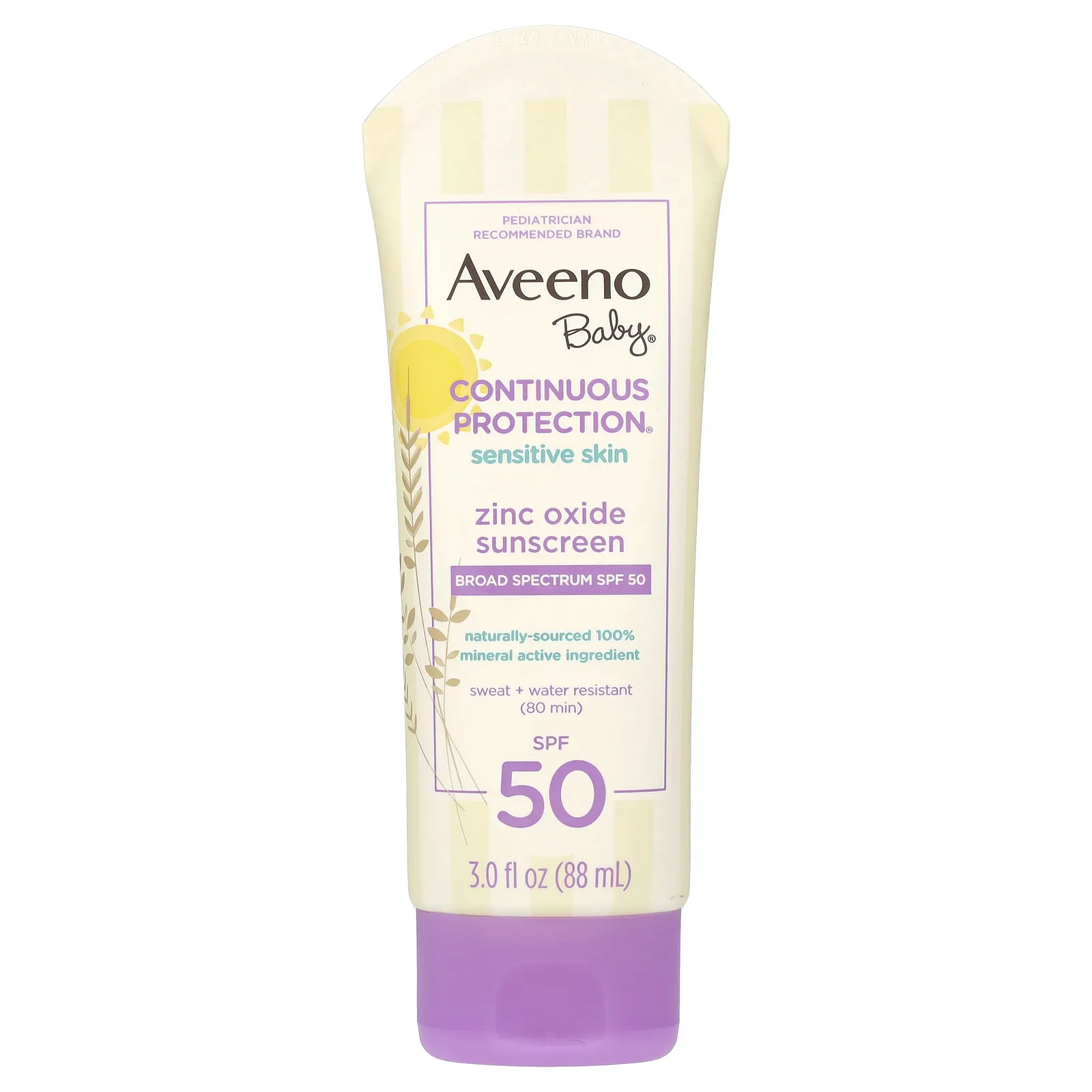 Aveeno, Для детей, солнцезащитное средство с оксидом цинка, SPF 50, без отдушек, 88 мл (3 жидк. Унции)