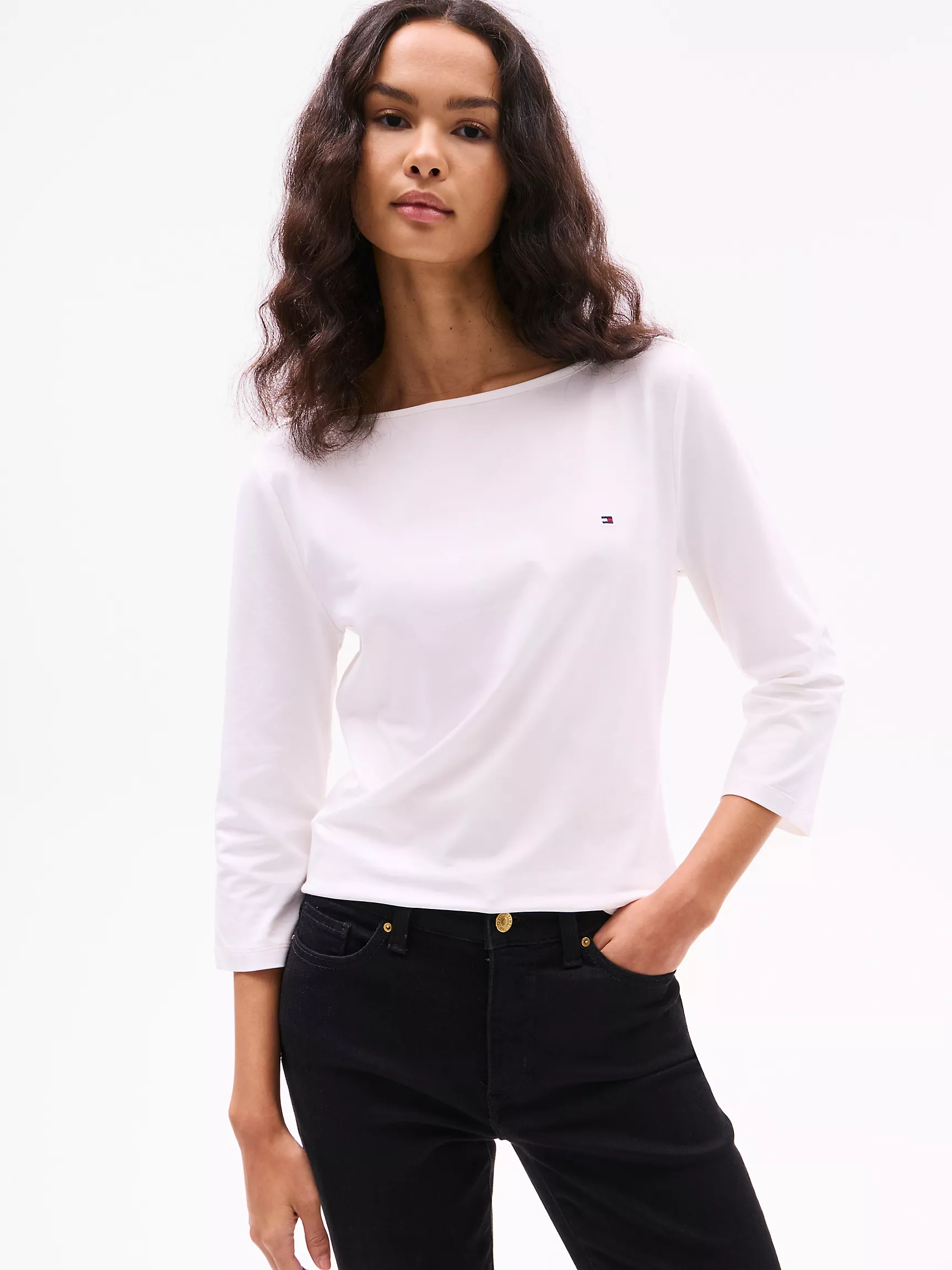 Женский топ Tommy Hilfiger, Футболка с вырезом "лодочка"