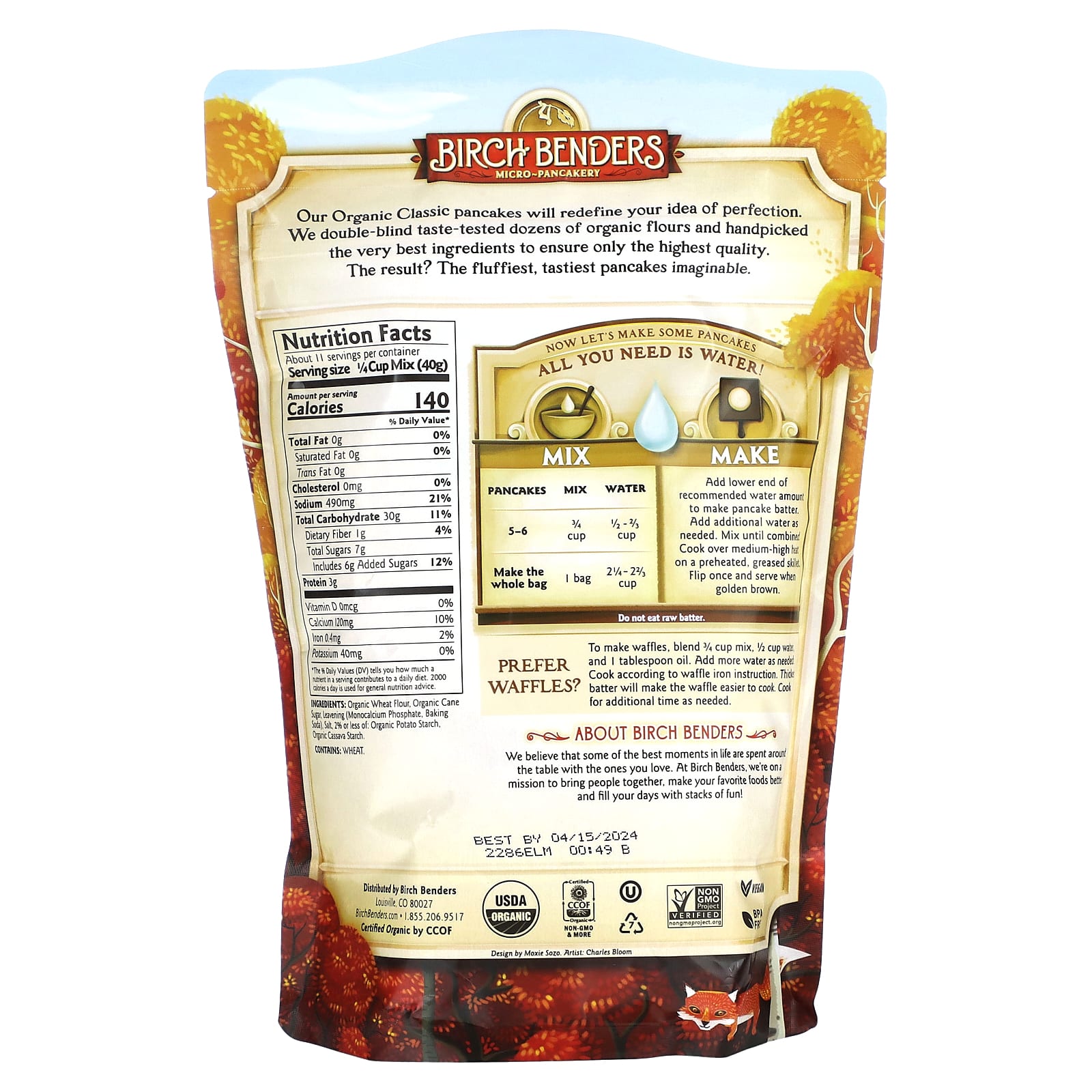 Birch Benders, органическая смесь для приготовления блинов и вафель, классическая, 454 г (1 фунт)
