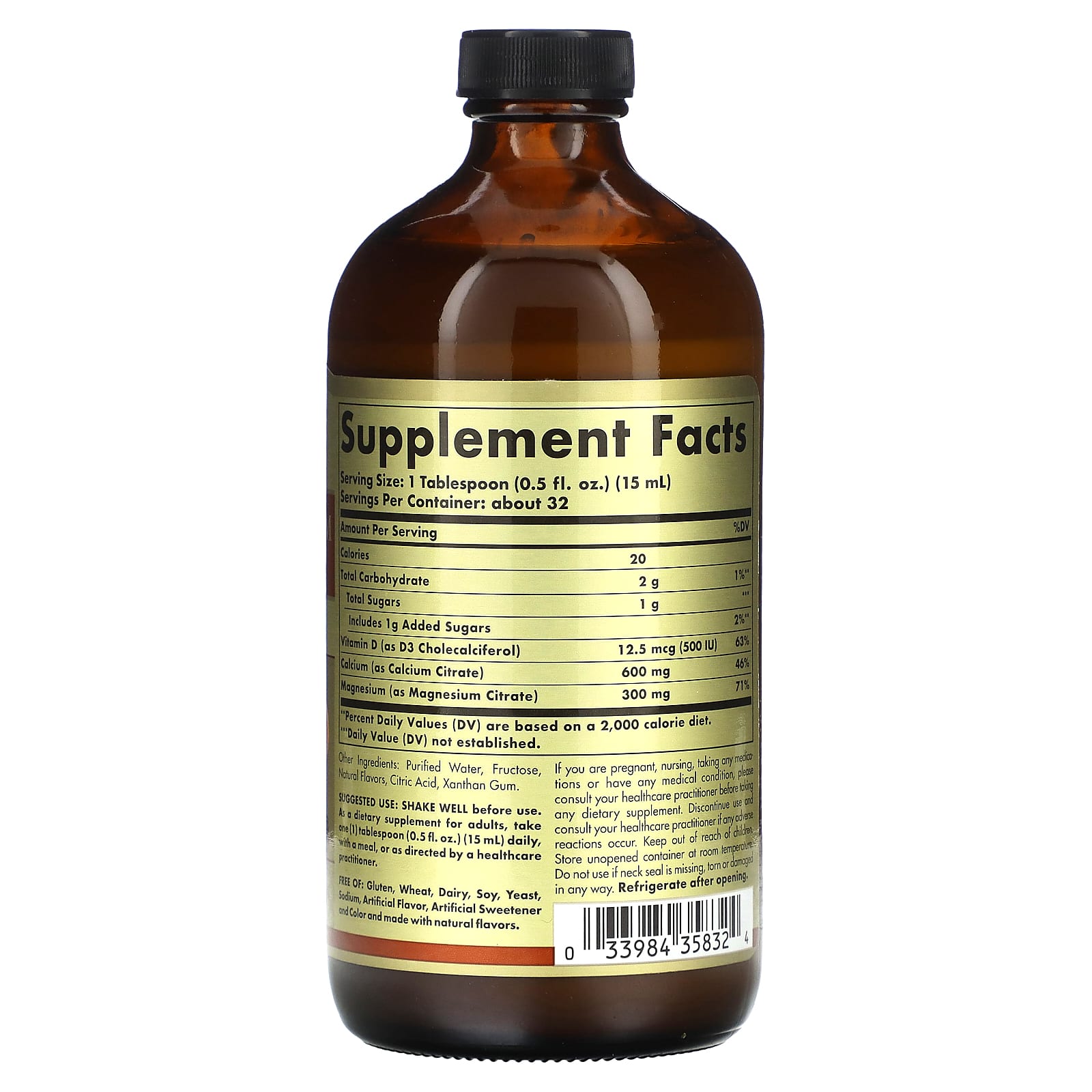 Solgar, цитрат кальция и магния, с витамином D3, в жидкой форме, вкус натурального апельсина и ванили, 473 мл (16 жидк. унций)