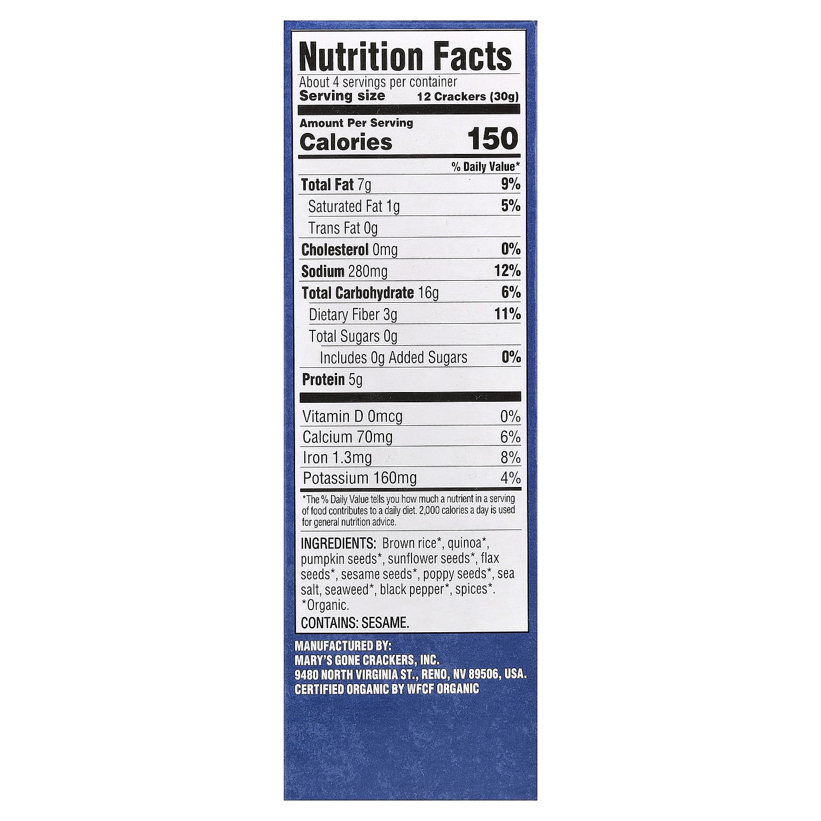 Mary's Gone Crackers, органические крекеры из суперсемена, классические, 113 г (4 унции)
