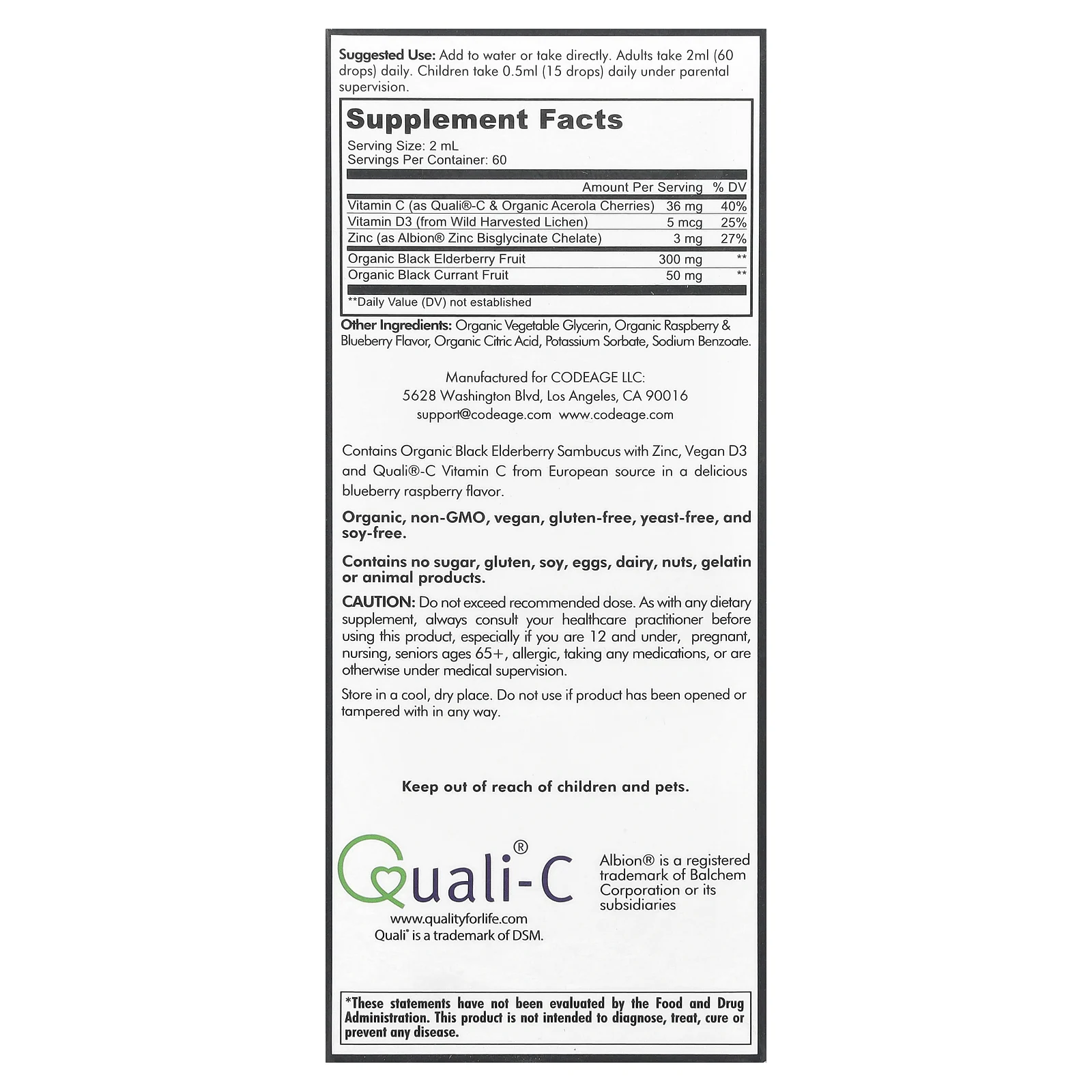 Codeage, Vitamins, бузина и иммунный комплекс, голубика и малина, 120 мл (4 жидк. Унции)