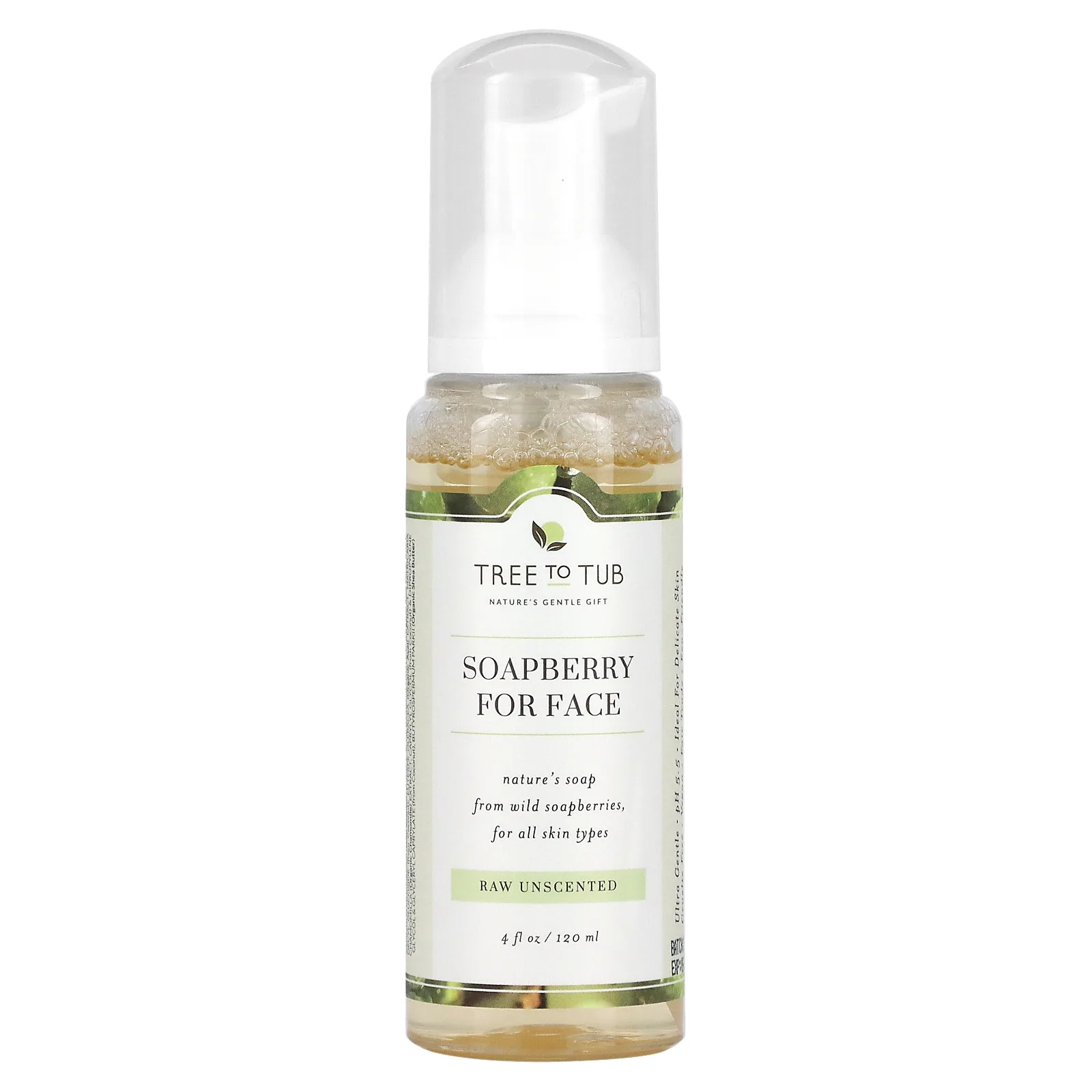 Tree To Tub, мягкая пенка для умывания с мыльным деревом, увлажняющее очищающее средство, сбалансированный уровень pH, для сухой и чувствительной кожи, без запаха, 120 мл (4 жидк. унции)