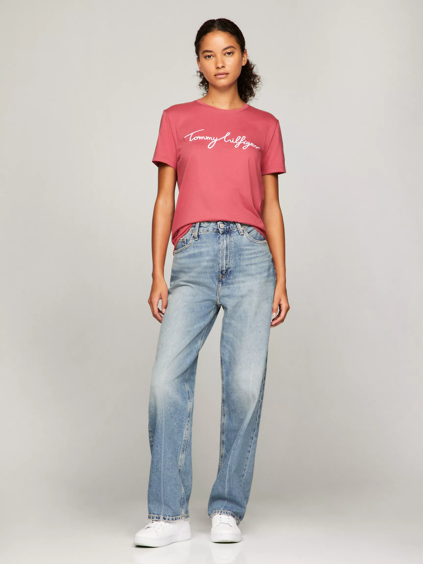 Женская футболка Tommy Hilfiger, Фирменная футболка с круглым вырезом и вышивкой