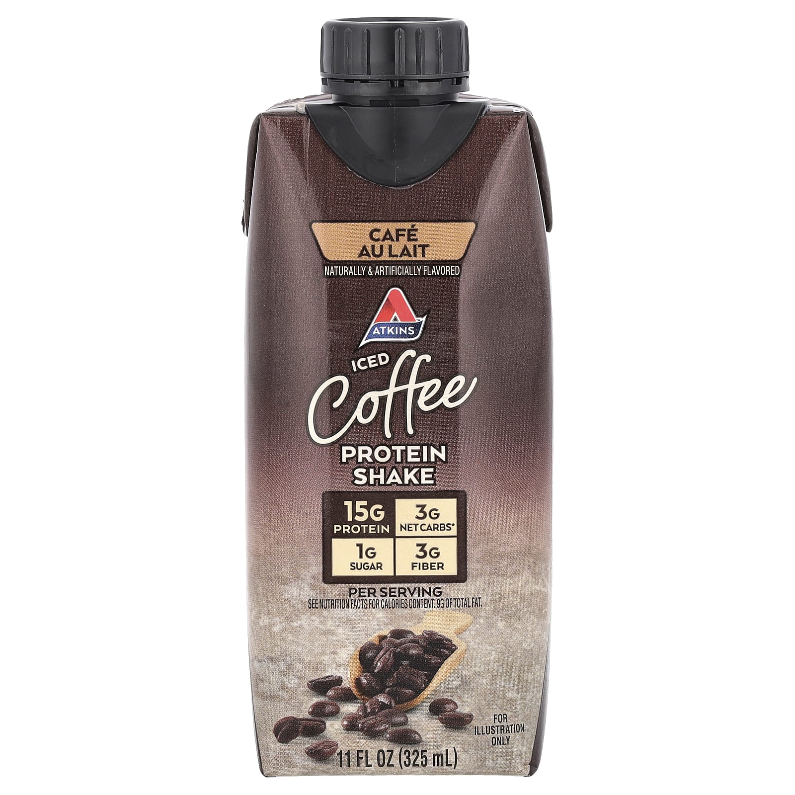 Atkins, Кофейный протеиновый коктейль со льдом, Cafe Au Lait, 4 коктейля, 325 мл (11 жидк. Унций)