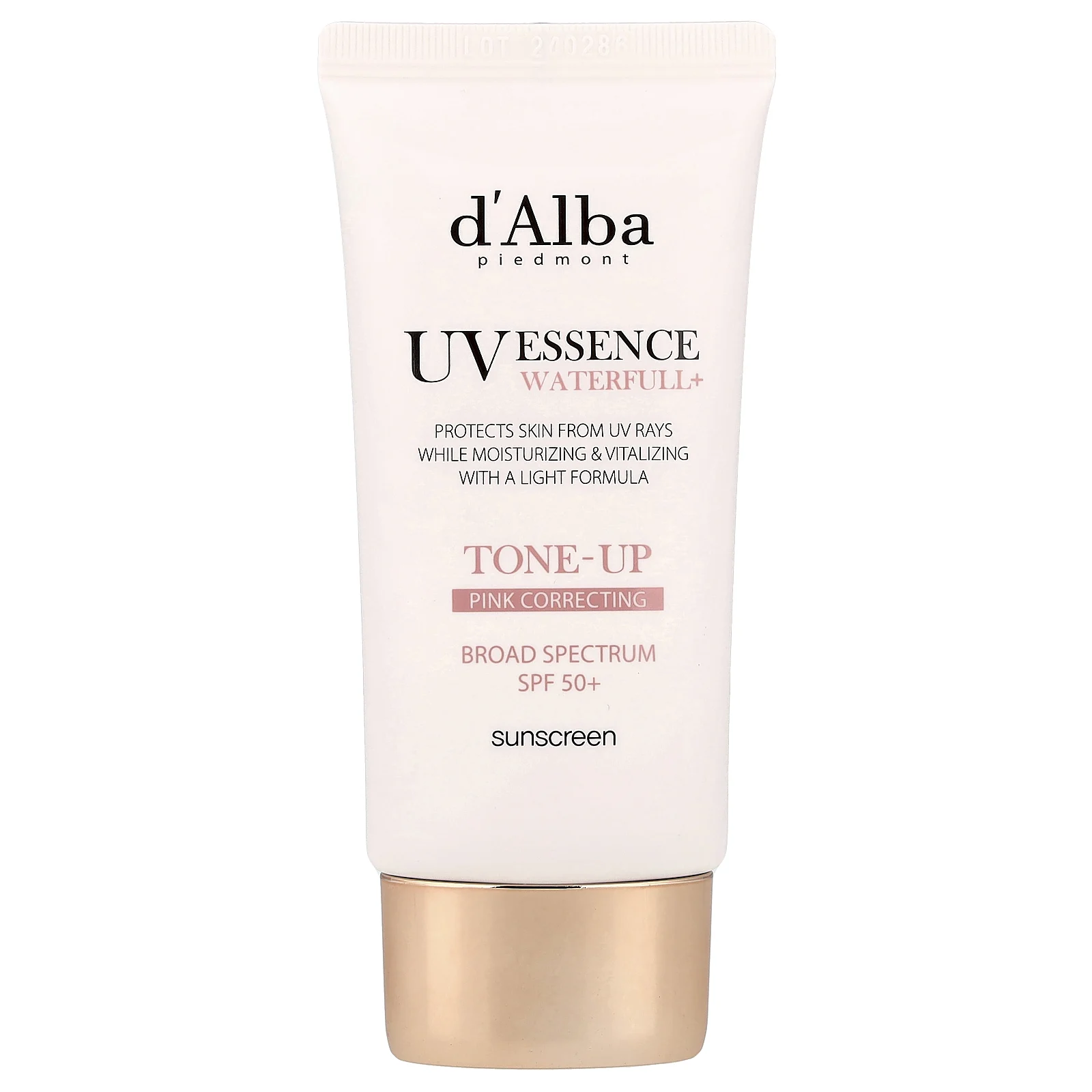 d'Alba, UV Essence Waterfull + Sunscreen, корректирующий розовый тон, SPF 50+, 50 мл (1,69 жидк. Унции)