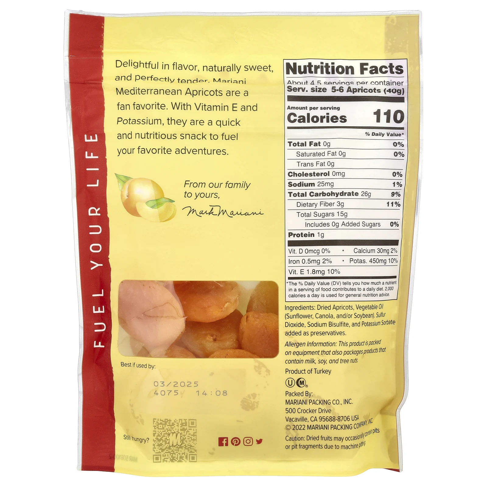 Mariani Dried Fruit, средиземноморские абрикосы, 170 г (6 унций)