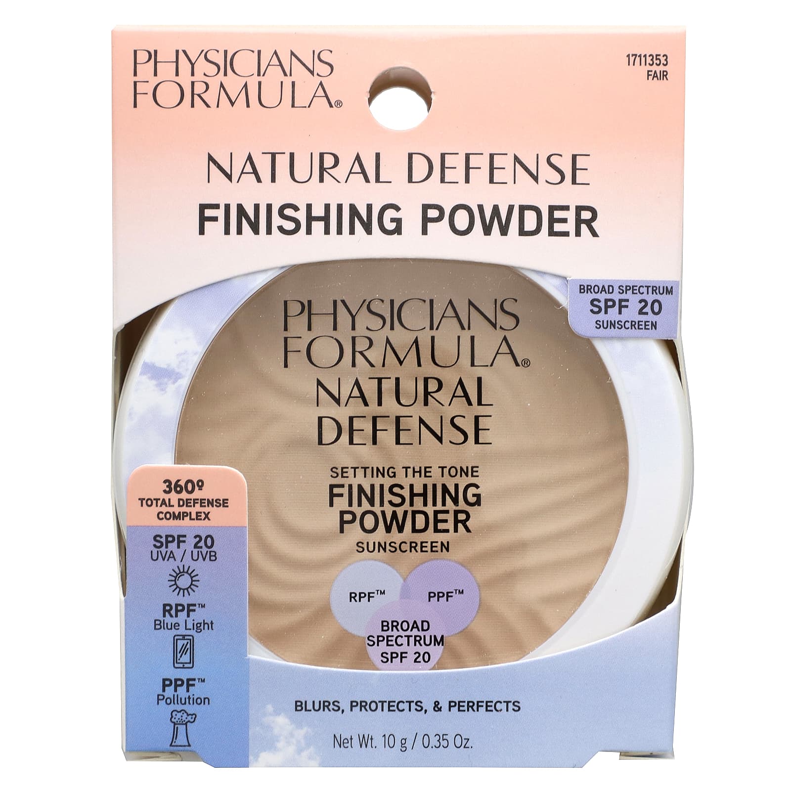 Physicians Formula, Natural Defense, завершающая пудра, SPF 20, светлый, 10 г (0,35 унции)