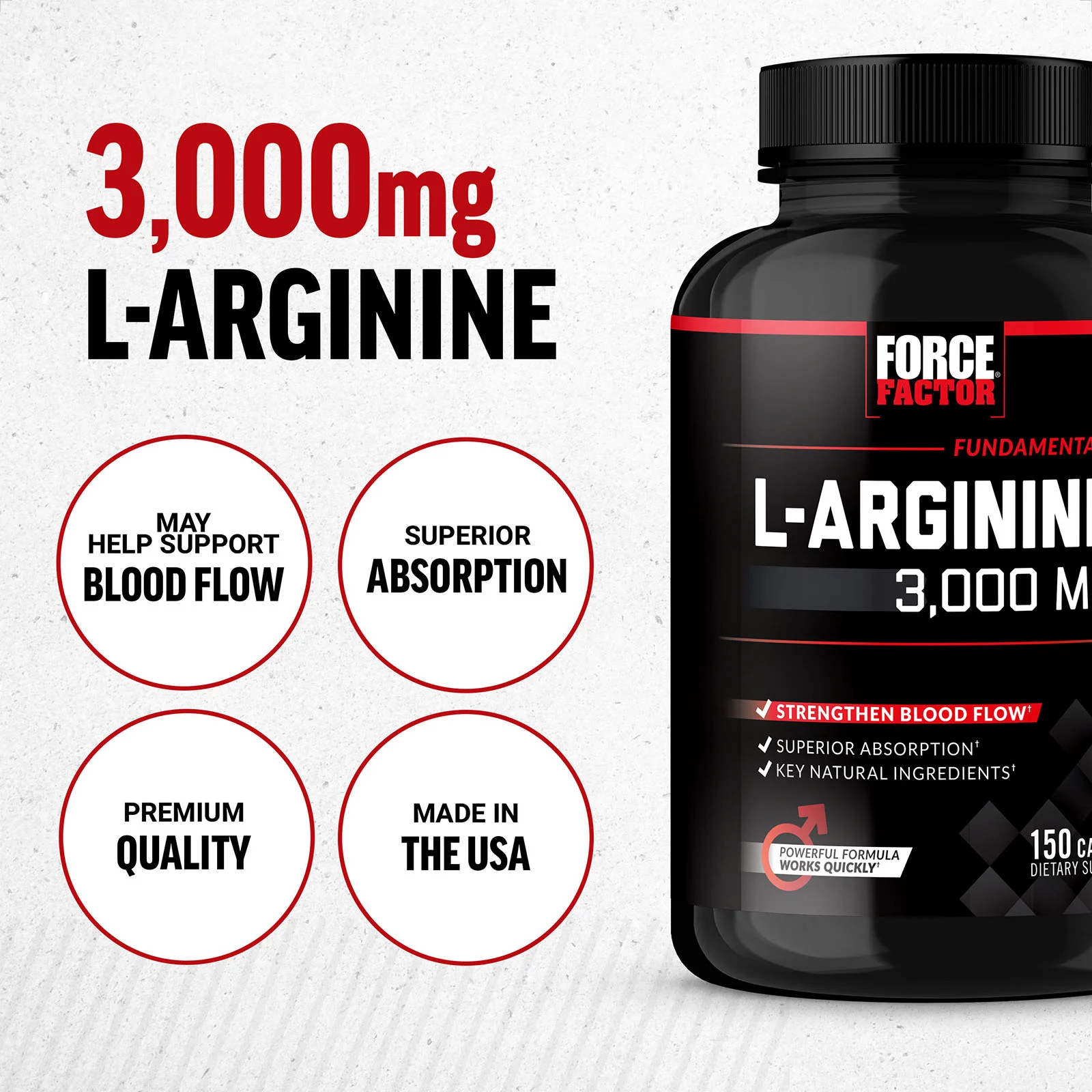 Force Factor, L-аргинин, 3000 мг, 150 капсул (600 мг в 1 капсуле)