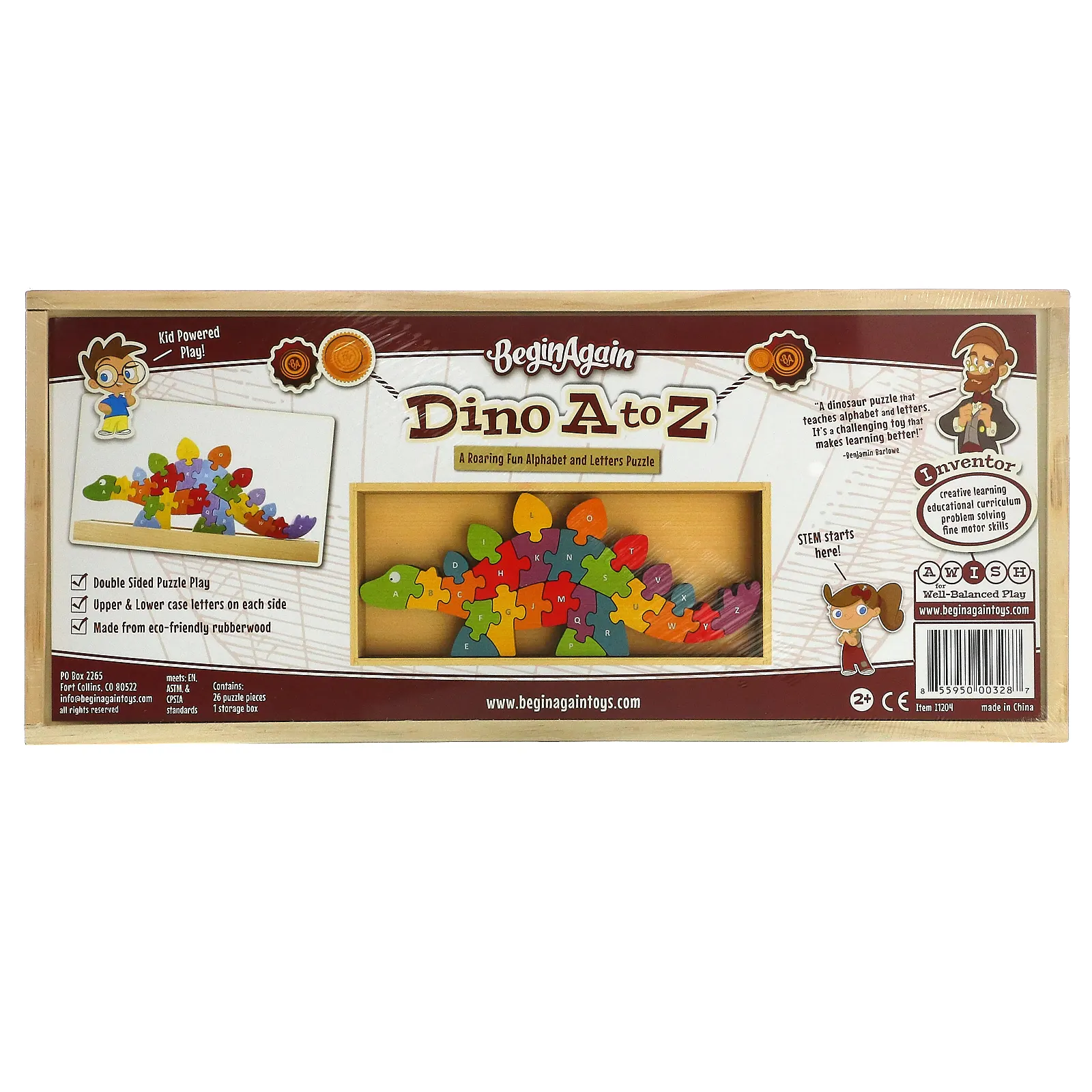 Begin Again Toys, Динозавры от А до Я, Teach & Play Puzzle, для детей от 2 лет, набор из 25 предметов