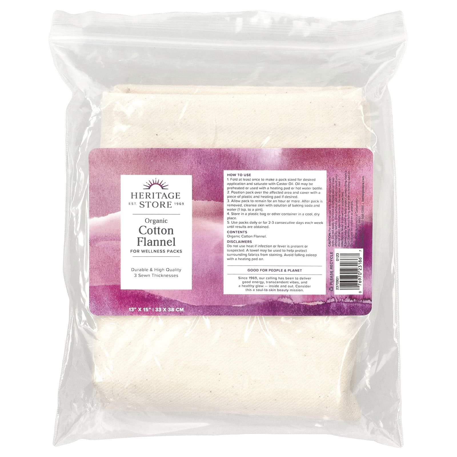 Heritage Store, Фланель из органического хлопка, 1 штука, 33 x 38 см (13 x 15 дюймов)